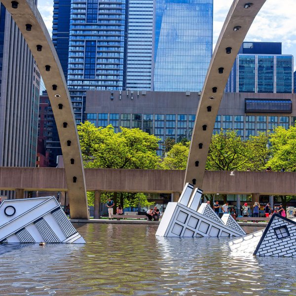 Over Floe,  a sculpture by local artist John Notten, at ArtworkxTO in Nathan Phillips Square in Toronto.