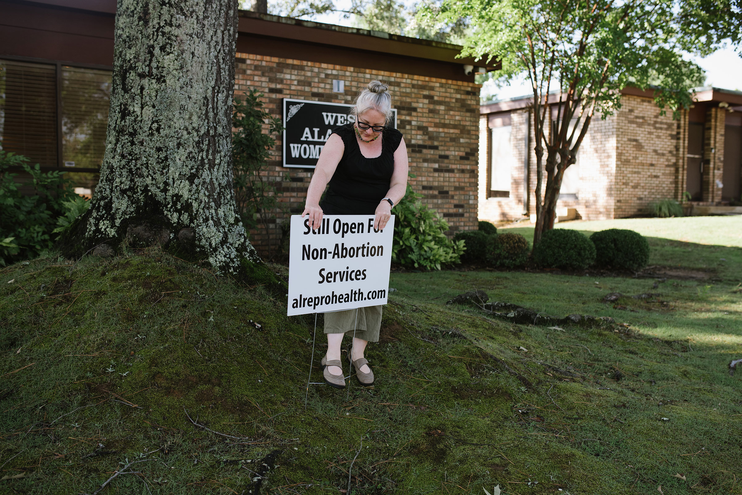 Director of operations Robin Marty outside the West Alabama Women’s Center on July 11, 2022, the day the clinic reopened as a new nonprofit entity. (Lucy Garrett for TIME)