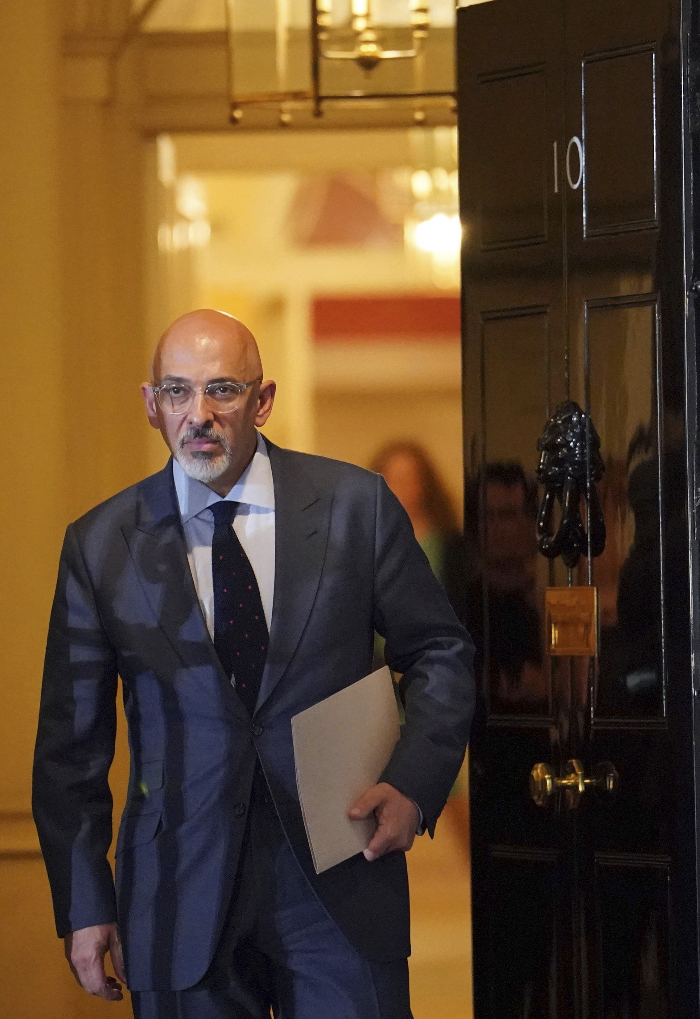 Nadhim Zahawi leaves 10 Downing Street, in London, following the resignation of two senior cabinet ministers on July 5, 2022. (Dominic Lipinski—PA/AP)