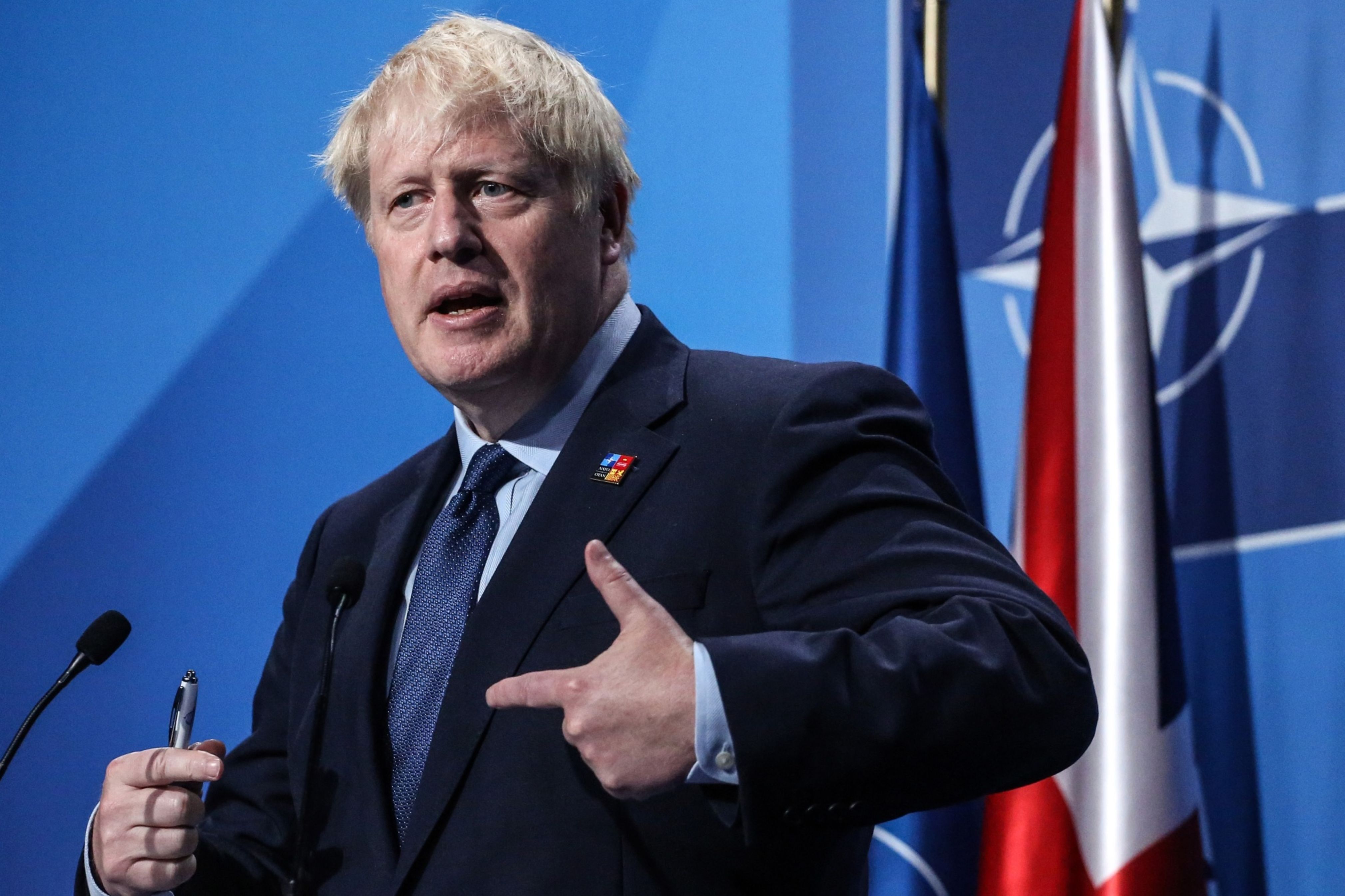 U.K. Prime Minister Boris Johnson at a news conference following the final day of the North Atlantic Treaty Organization (NATO) summit in Madrid, Spain, on June 30, 2022. (Valeria Mongelli—Bloomberg/Getty Images)