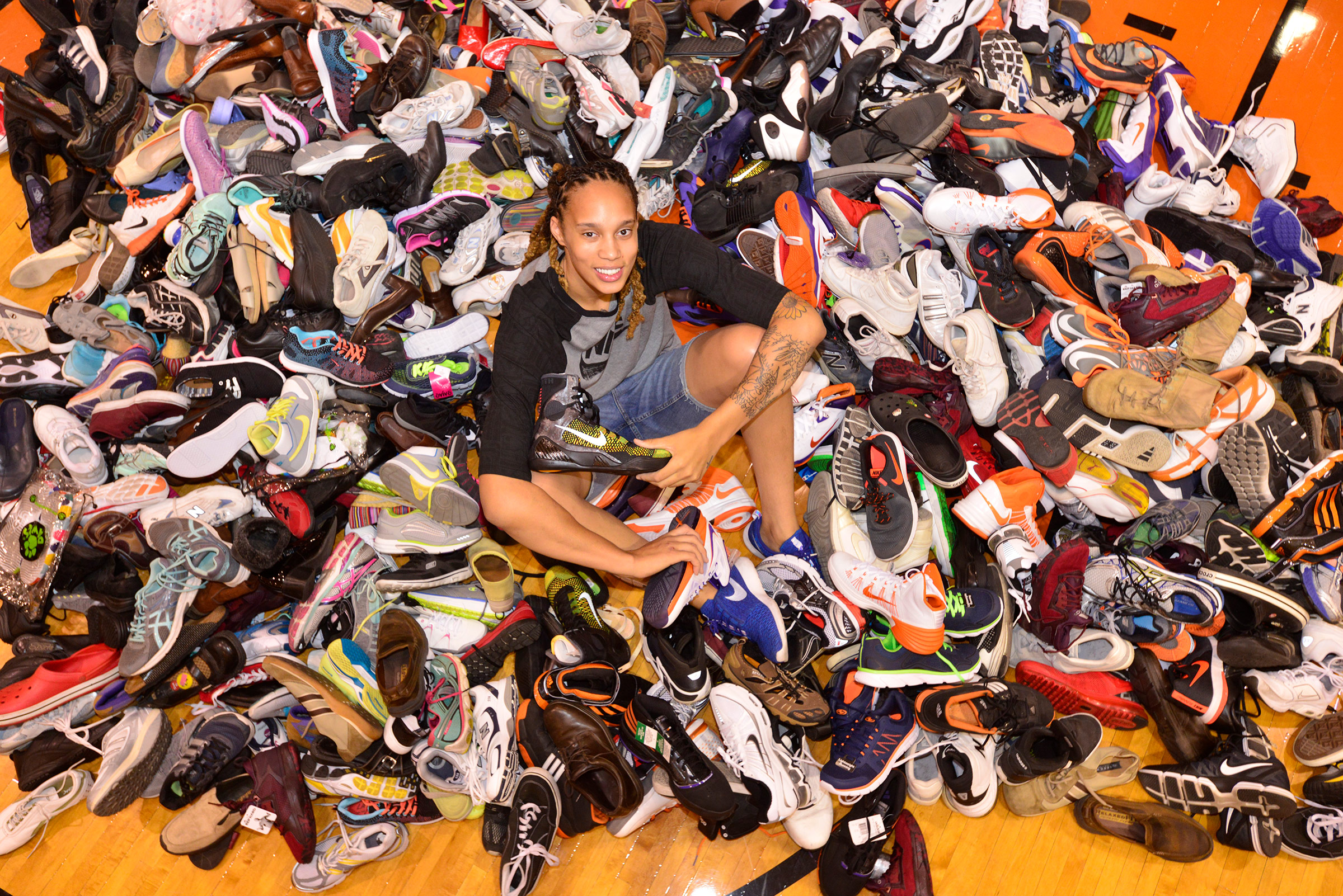 Griner at her shoe drive in 2017 (Barry Gossage—Phoenix Mercury)