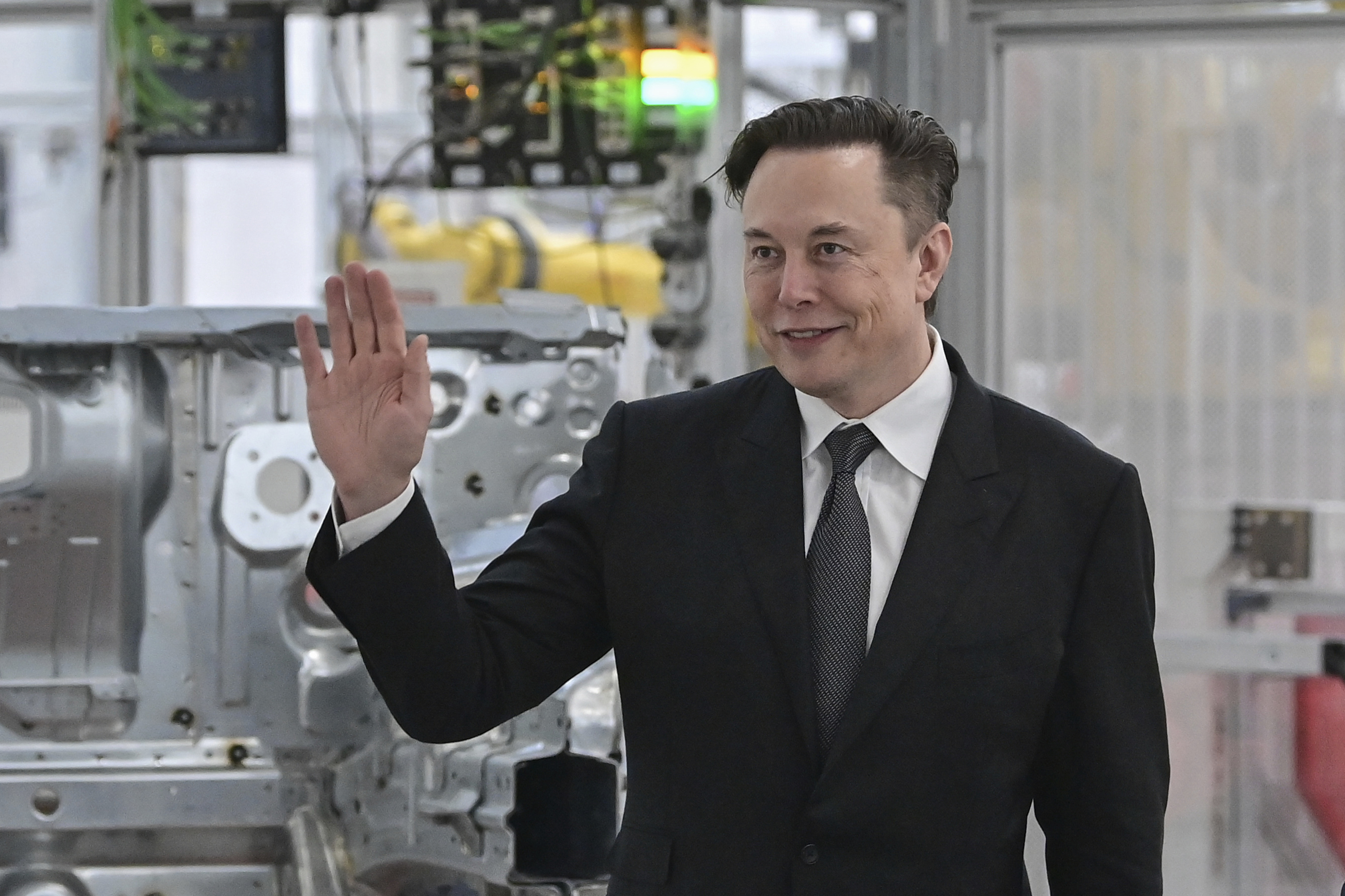 Tesla CEO Elon Musk attends the opening of a Tesla factory in Gruenheide, Germany on March 22, 2022. (Patrick Pleul/AP)