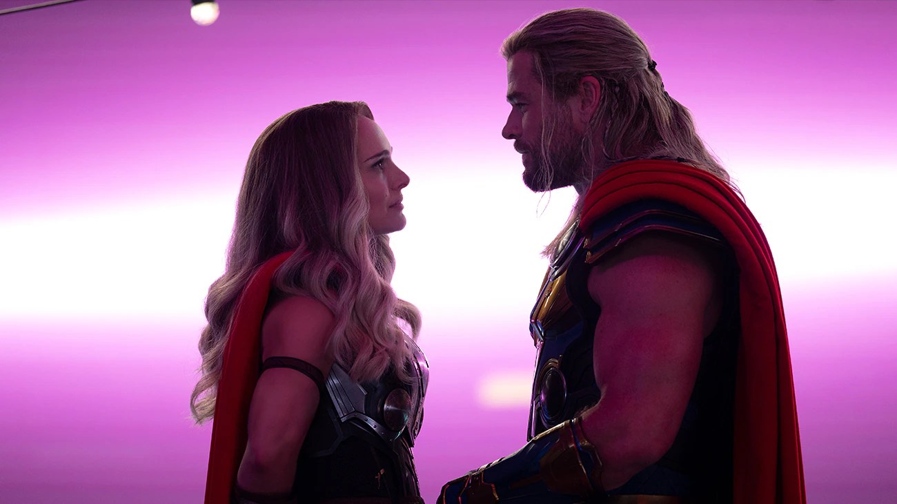 Natalie Portman and Chris Hemsworth in Thor: Love and Thunder (Courtesy of Disney)