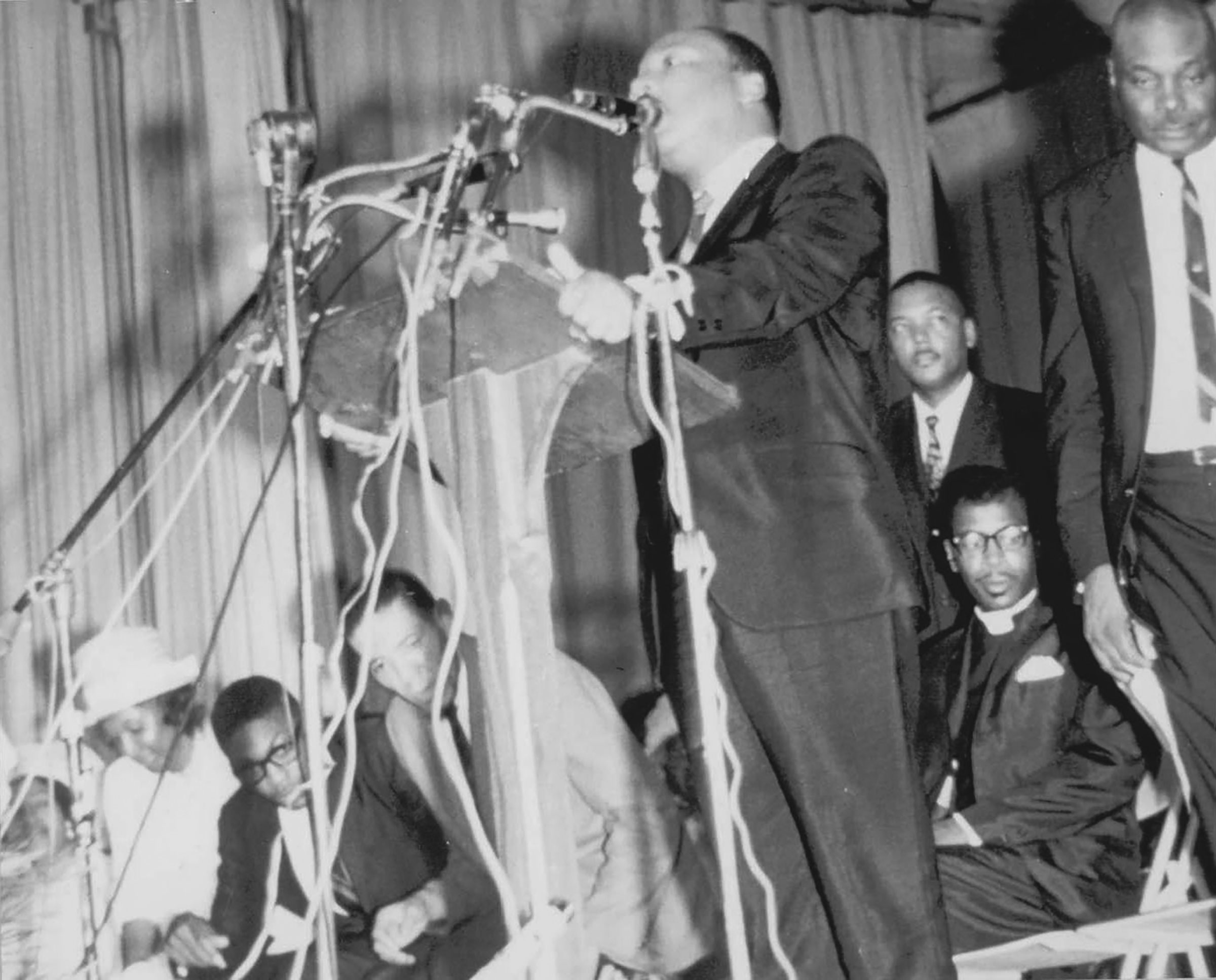 Clyburn, second from left, with Martin Luther King Jr. at a 1967 rally in Charleston (Courtesy the Office of Majority Whip James E. Clyburn)