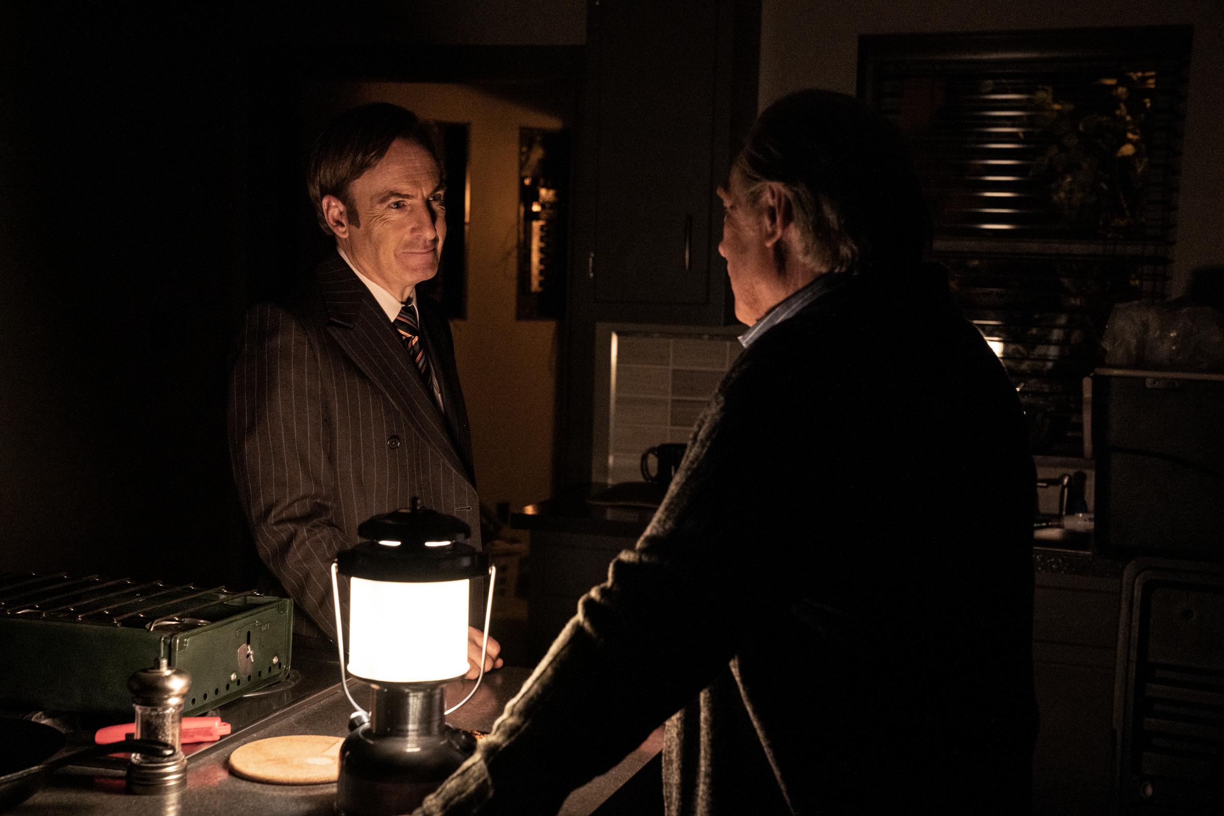 Bob Odenkirk as Jimmy McGill, Michael McKean as Chuck McGill - Better Call Saul _ Season 6, Episode 13 - Photo Credit: Greg Lewis/AMC/Sony Pictures Television
