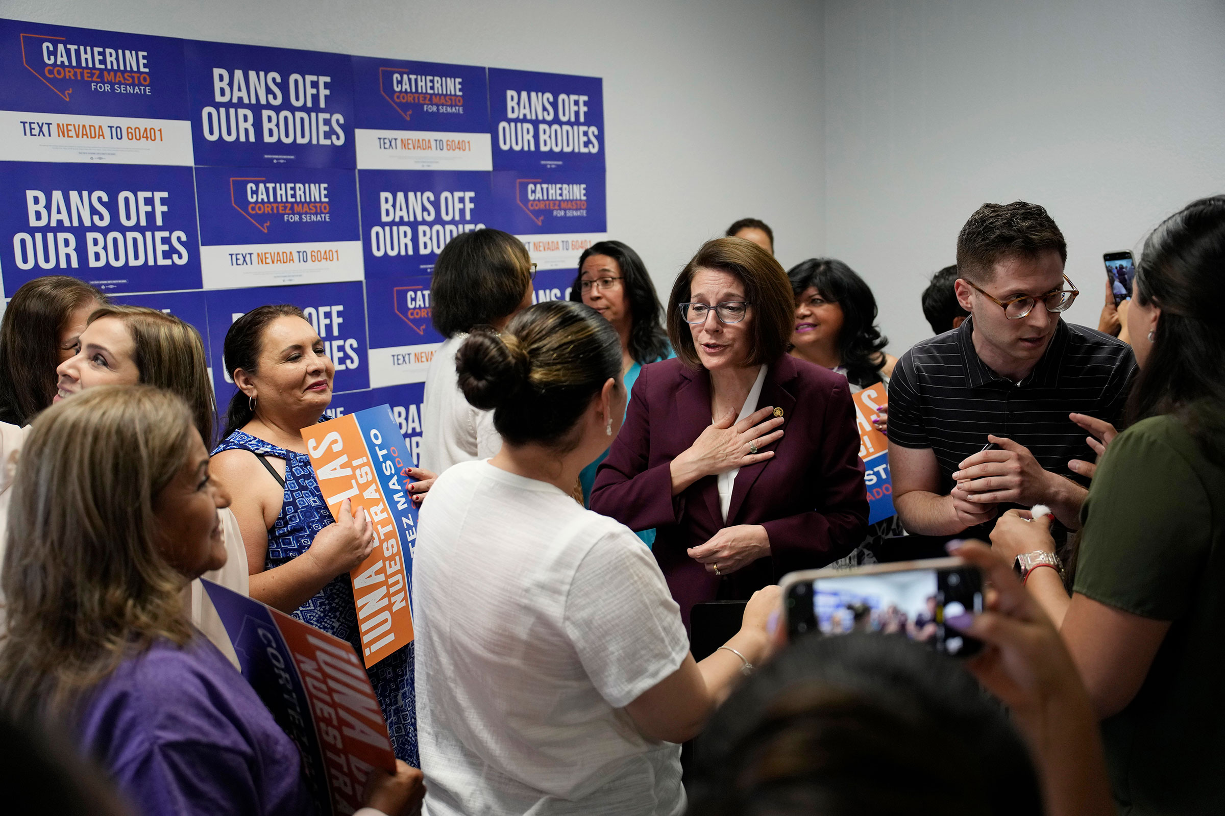 Sen. Catherine Cortez Masto meets with supporters after speaking on abortion rights during an event in Las Vegas on July 1, 2022. (John Locher—AP)