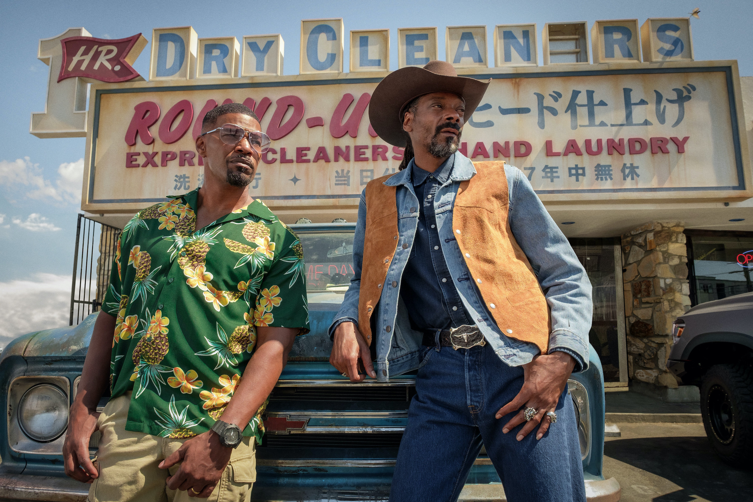 Day Shift's two not-so-secret weapons: Jamie Foxx as Bud and Snoop Dogg as Big John (Andrew Cooper—Netflix)