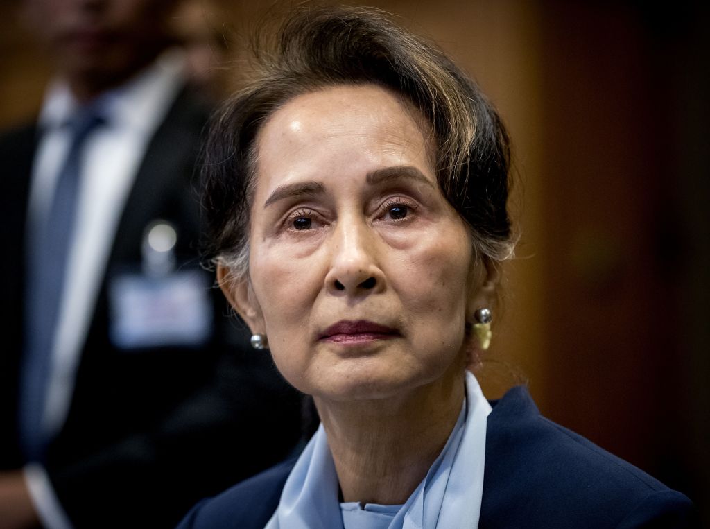 Aung San Suu Kyi appearing at the U.N.'s top court on Dec. 11, 2019, a day after the former democracy icon was urged to 