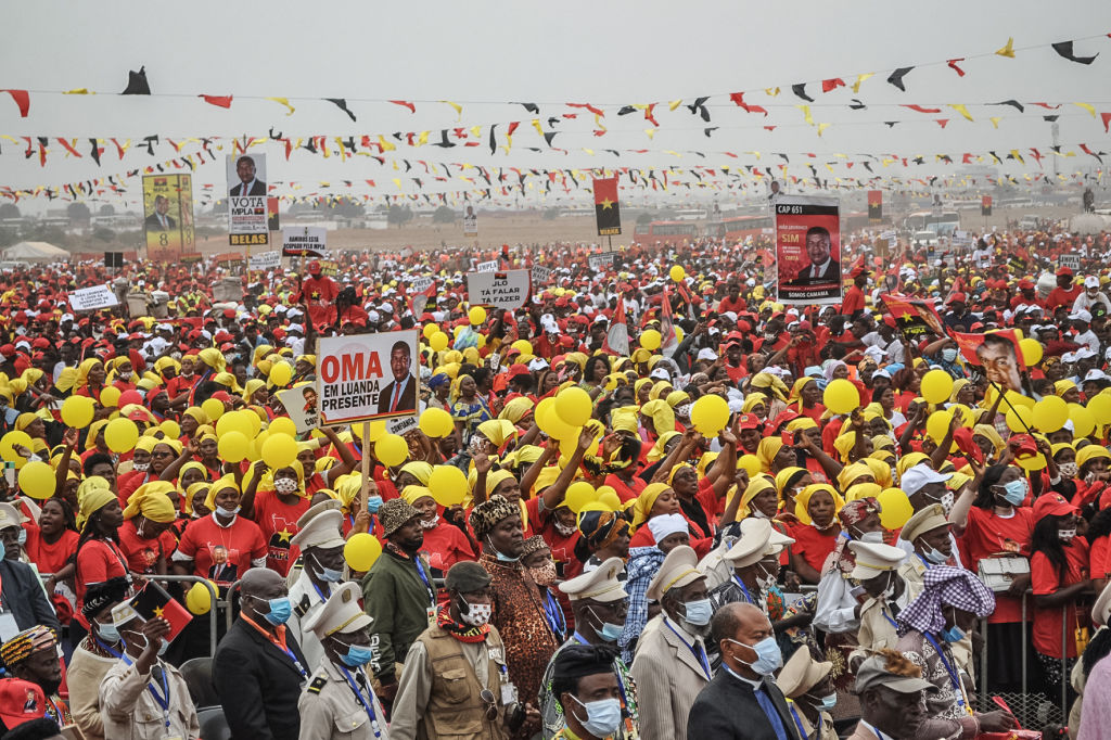 People's Movement for the Liberation of Angola (MPLA) supporters gather as Angola incumbent President João Lourenço addresses an elections rally in Luanda on July 23, 2022. (Julio Pacheco Ntela—AFP via Getty Images)