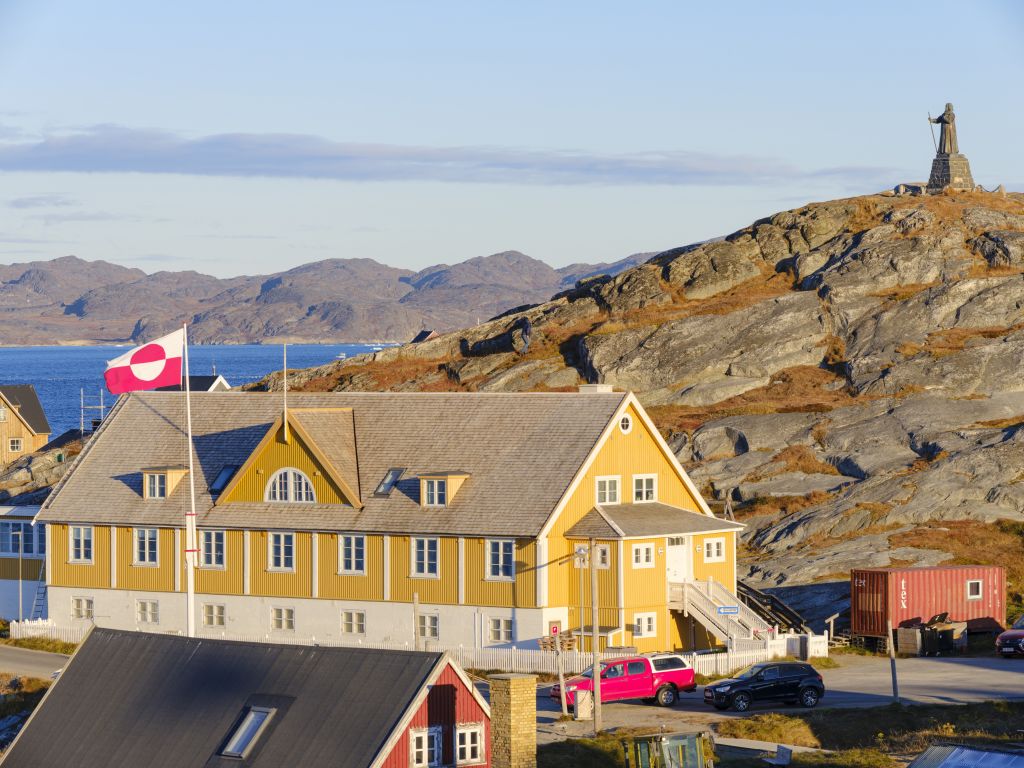 View over the old town. Nuuk the capital of Greenland during late autumn. America, North America, Greenland, danish territory