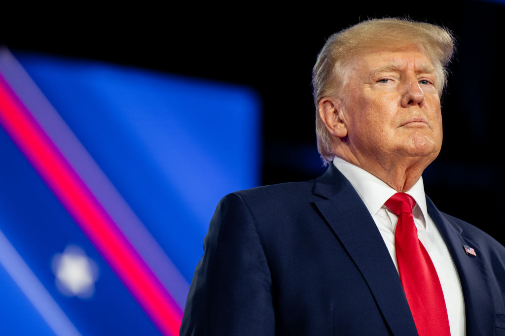 Former U.S. President Donald Trump prepares to speak at the Conservative Political Action Conference CPAC on August 06, 2022 in Dallas, Texas. Two days later, the F.B.I. searched his home looking for classified files. (Brandon Bell—Getty Images)