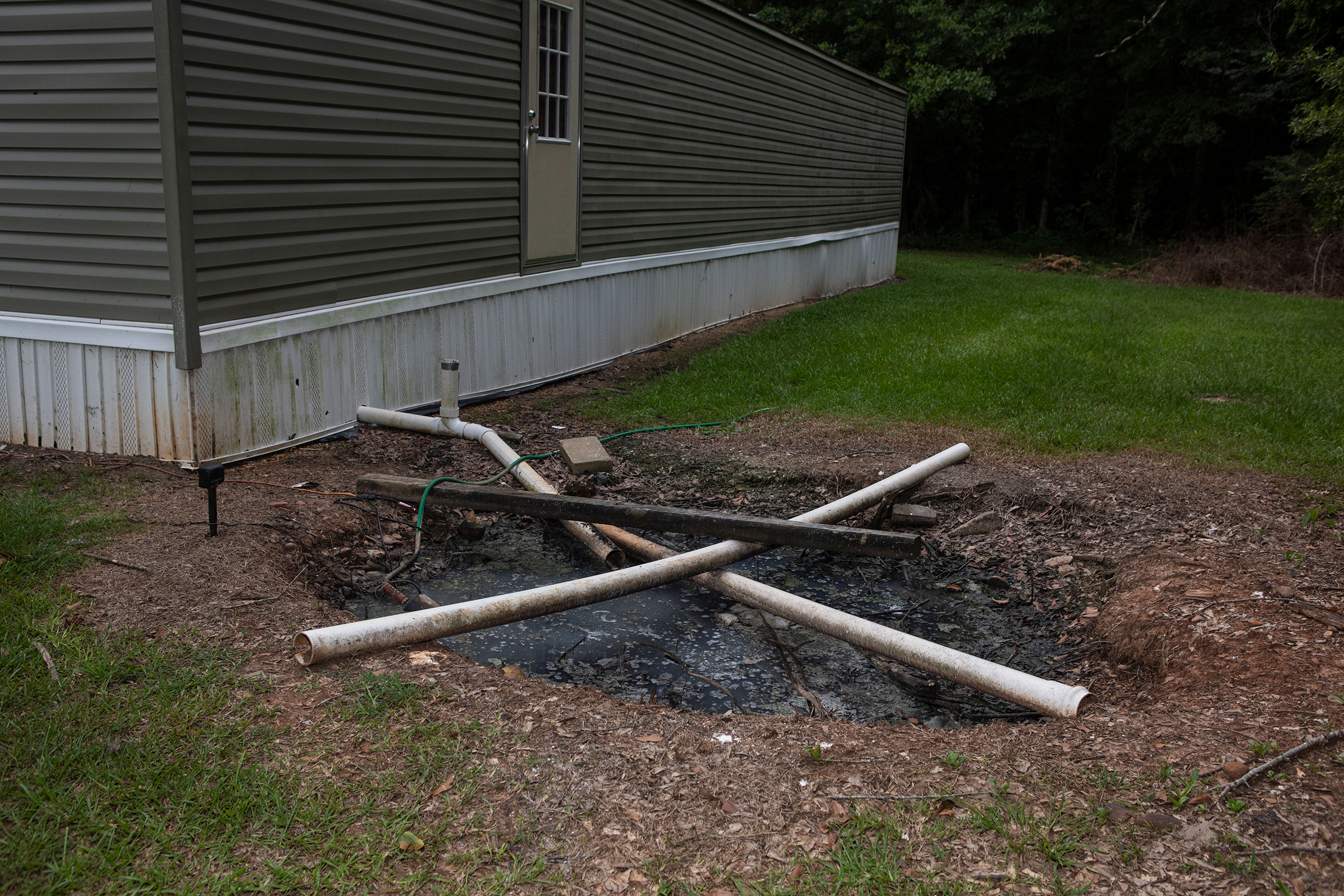 A straight pipe sewage solution in the backyard of a resident of Lowndes County, Alabama on August 1st, 2022.