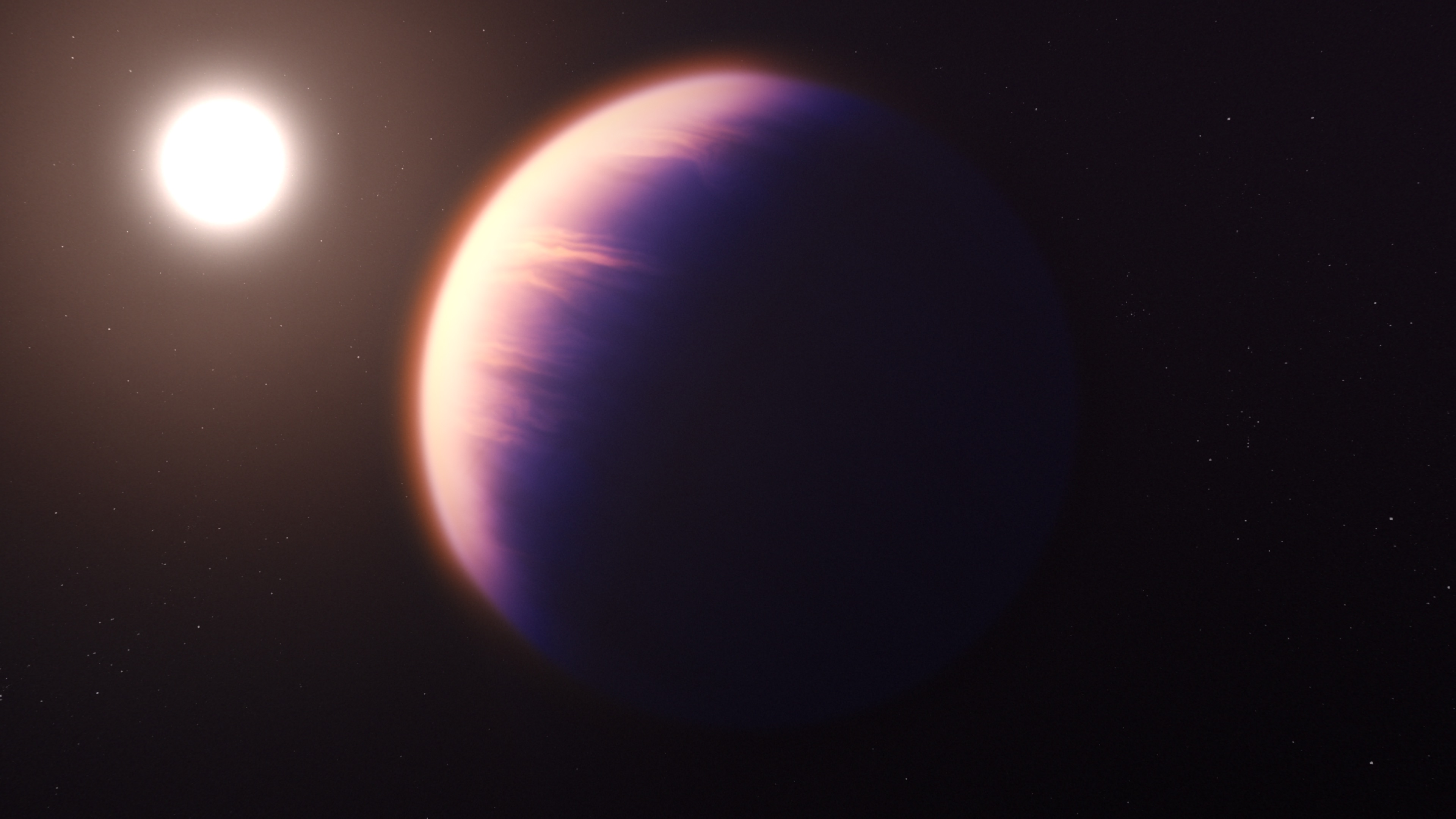 An artist's conception of the exoplanet WASP-39 b and its nearby parent star (NASA)