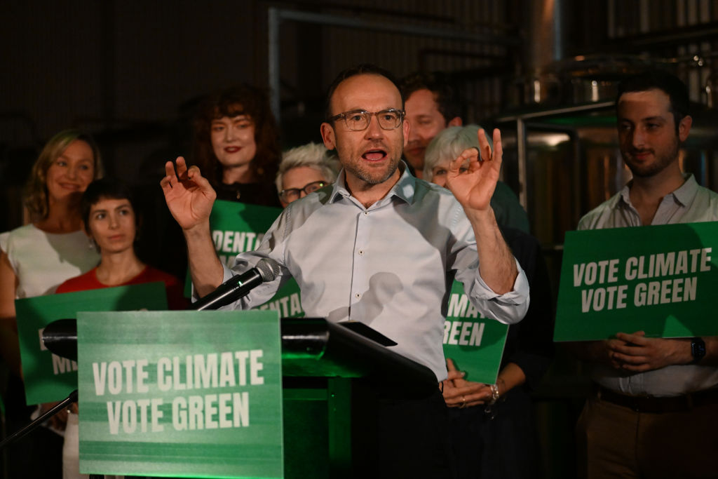 Greens leader Adam Bandt speaks during the Greens national campaign launch at Black Hops Brewery in Brisbane, Australia on May 16, 2022. (Dan Peled—Getty Images)