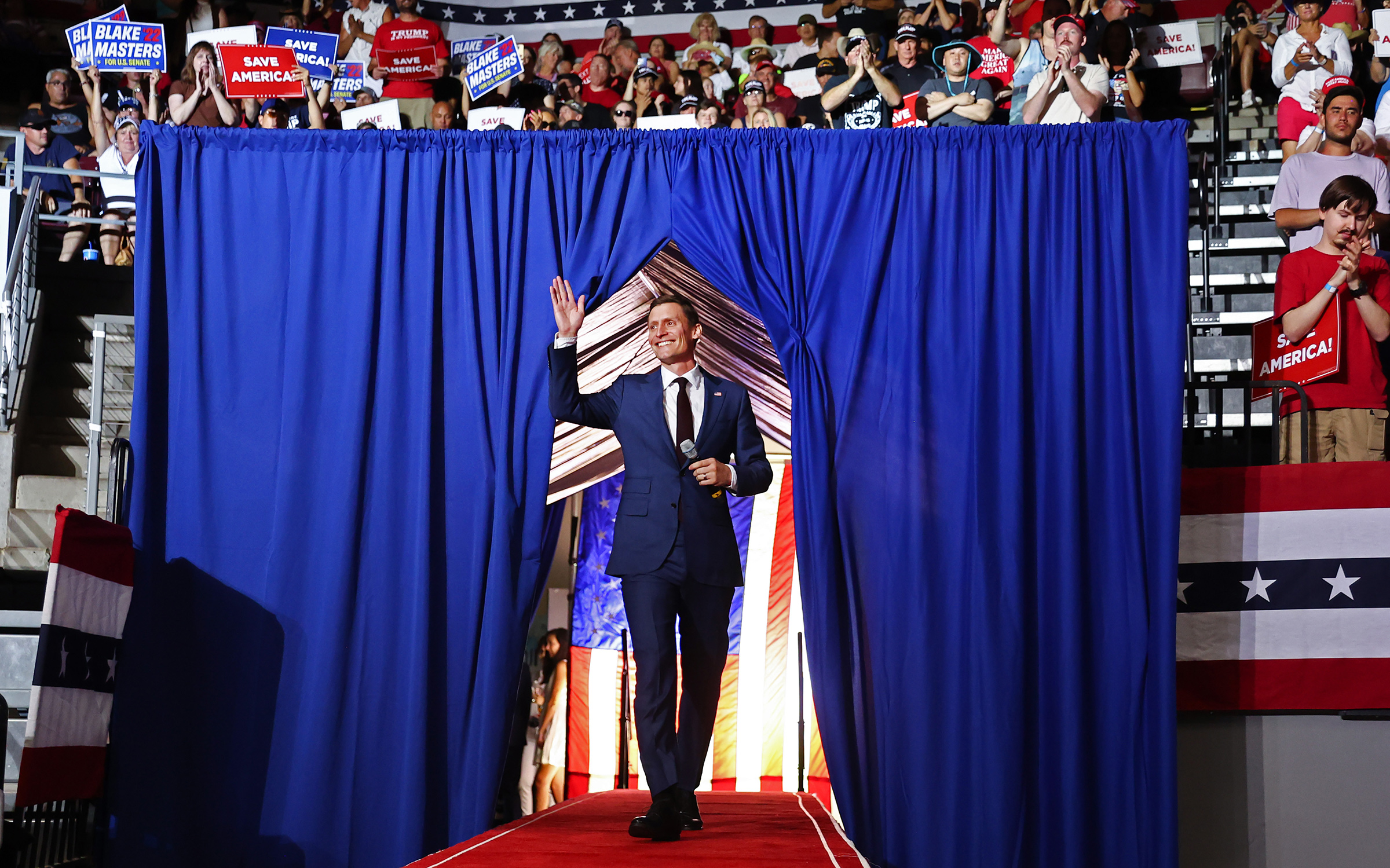 Republican Senate candidate Blake Masters enters a 'Save America' rally by former President Donald Trump in support of Arizona GOP candidates on July 22, 2022 in Prescott Valley, Arizona. (Mario Tama—Getty Images)