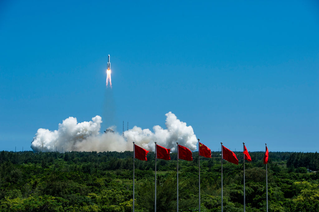 A Long March-5B Y3 rocket carrying China's space station lab module Wentian blasts off from Wenchang Spacecraft Launch Site on July 24, 2022 in Wenchang, Hainan Province of China. (Hou Yu/China News Service—Getty Images)