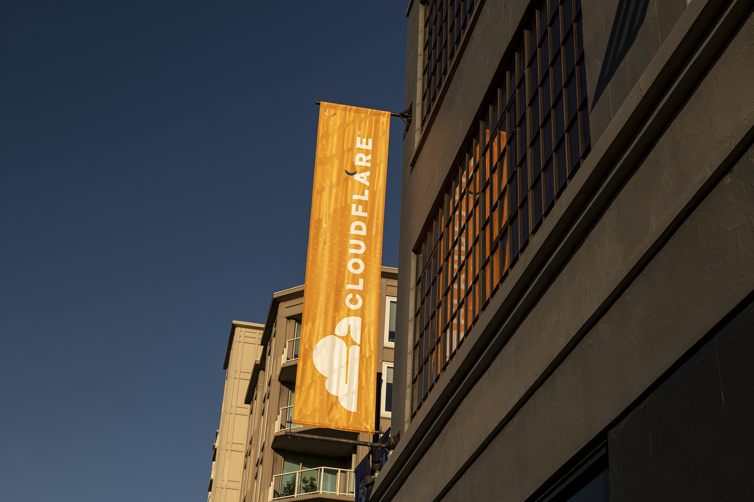 Signage outside the Cloudflare headquarters in San Francisco, California, U.S., on Tuesday, Feb. 8, 2022. (David Paul Morris—Bloomberg/Getty Images)