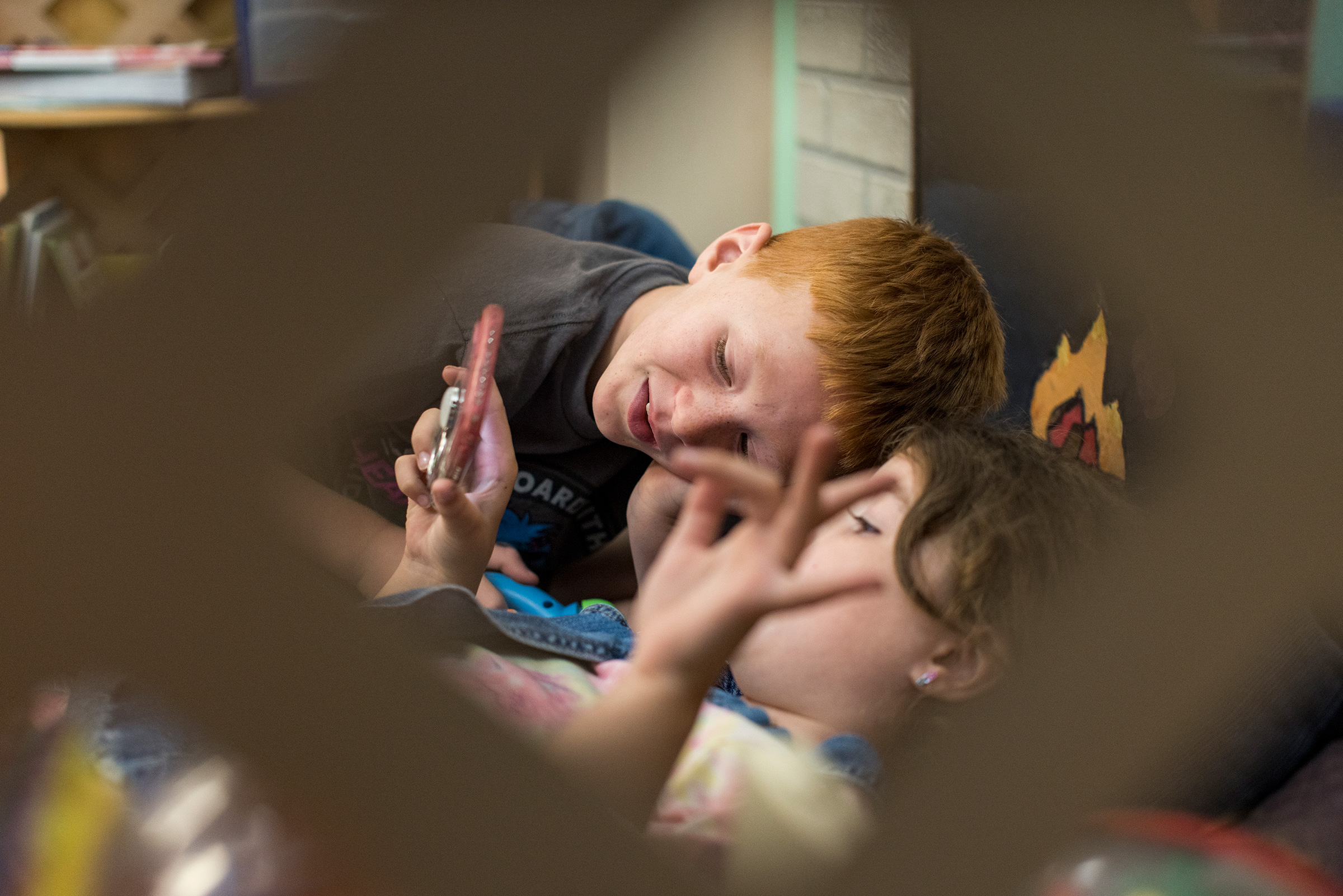 Hunter Rutkowski, age 10, and Alice Nefzger, age 8, are among the school-aged children who attended the daycare during the summer. (Kathryn Gamble for TIME)