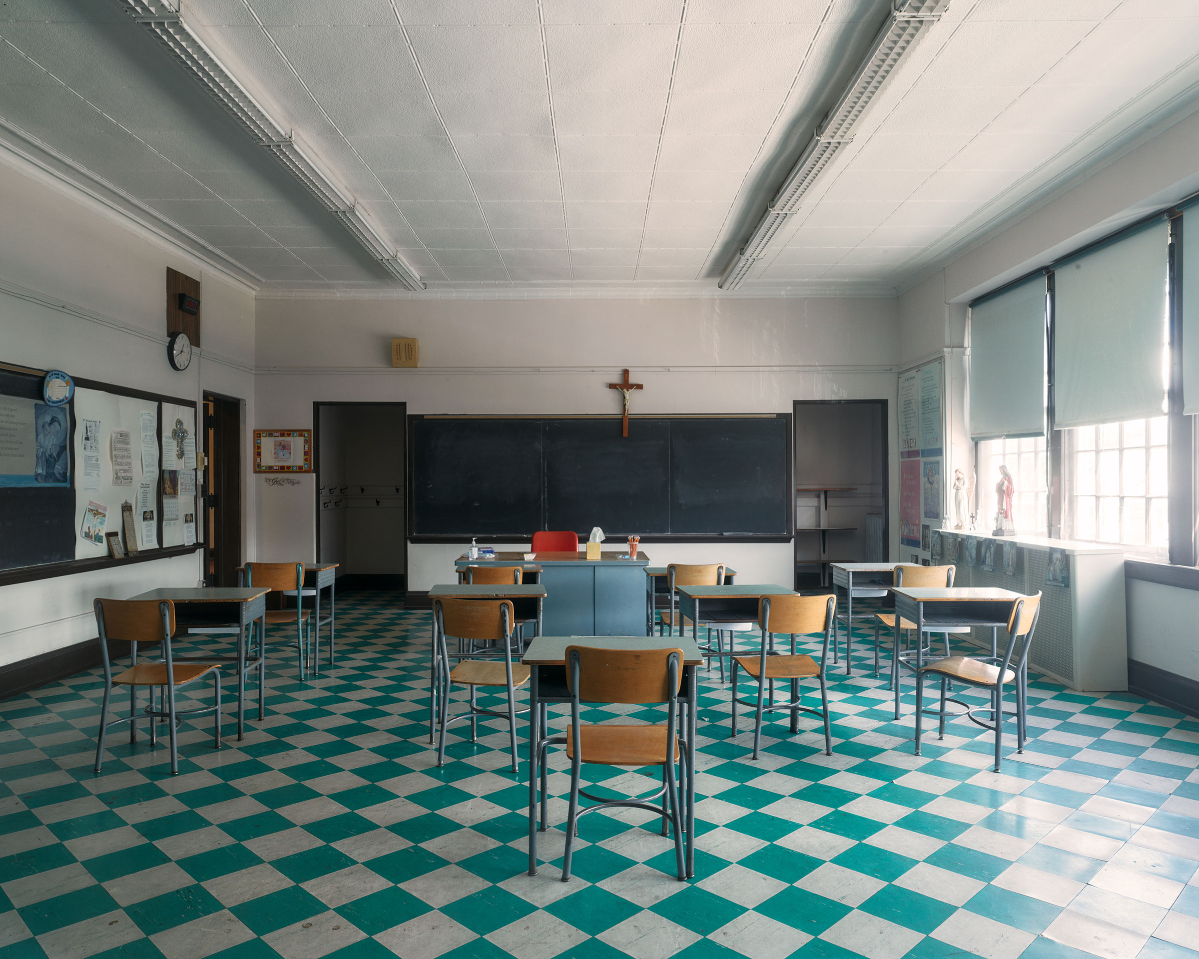 A classroom inside the temporarily closed school at the Annunciaion Church. (Jason Koxvold for TIME)