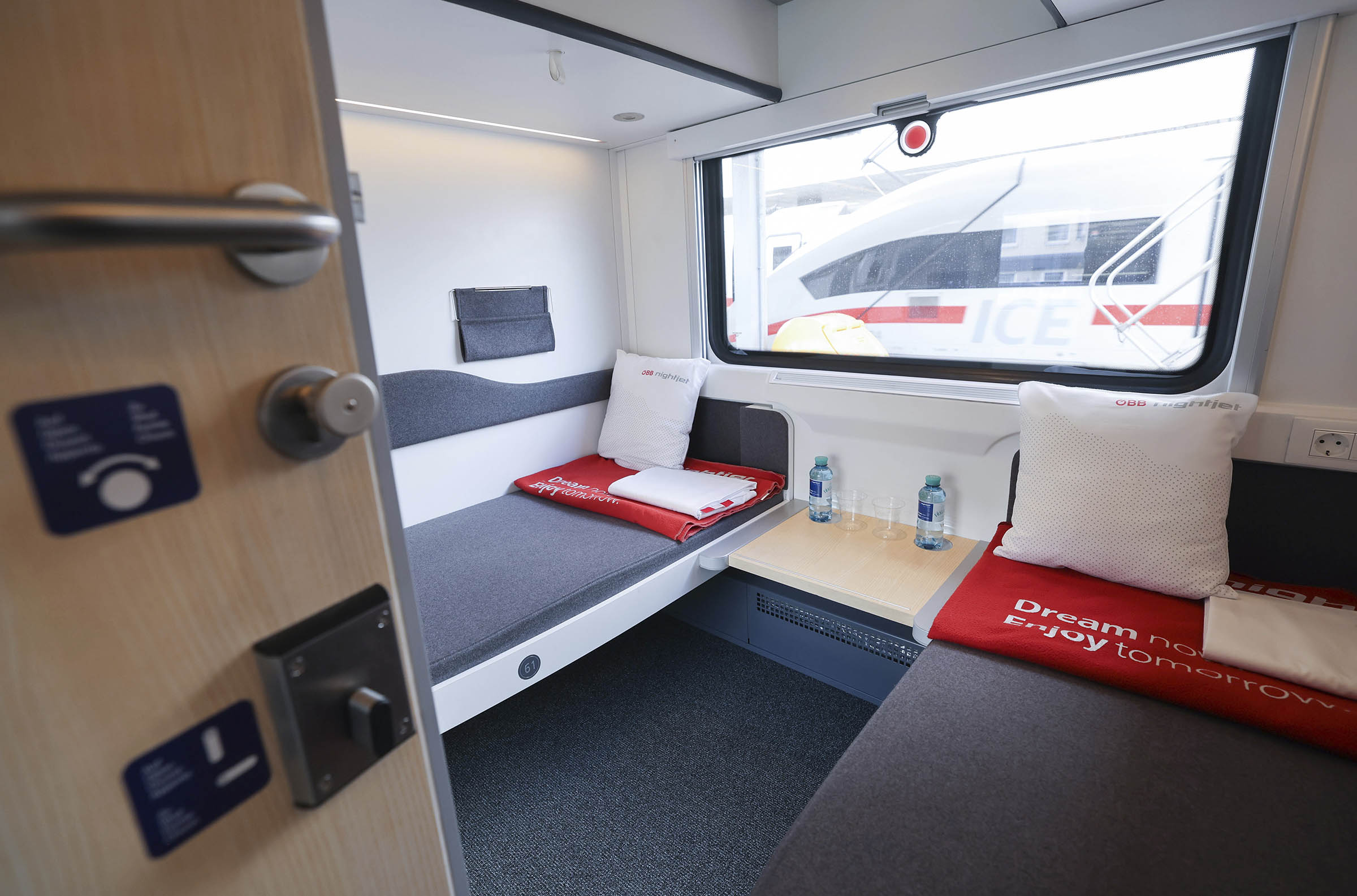 A compartment on the Nightjet train that operates on the Vienna/Innsbruck to Hamburg route, July 11, 2022. (Christian Charisius—Picture-Alliance/dpa/AP)