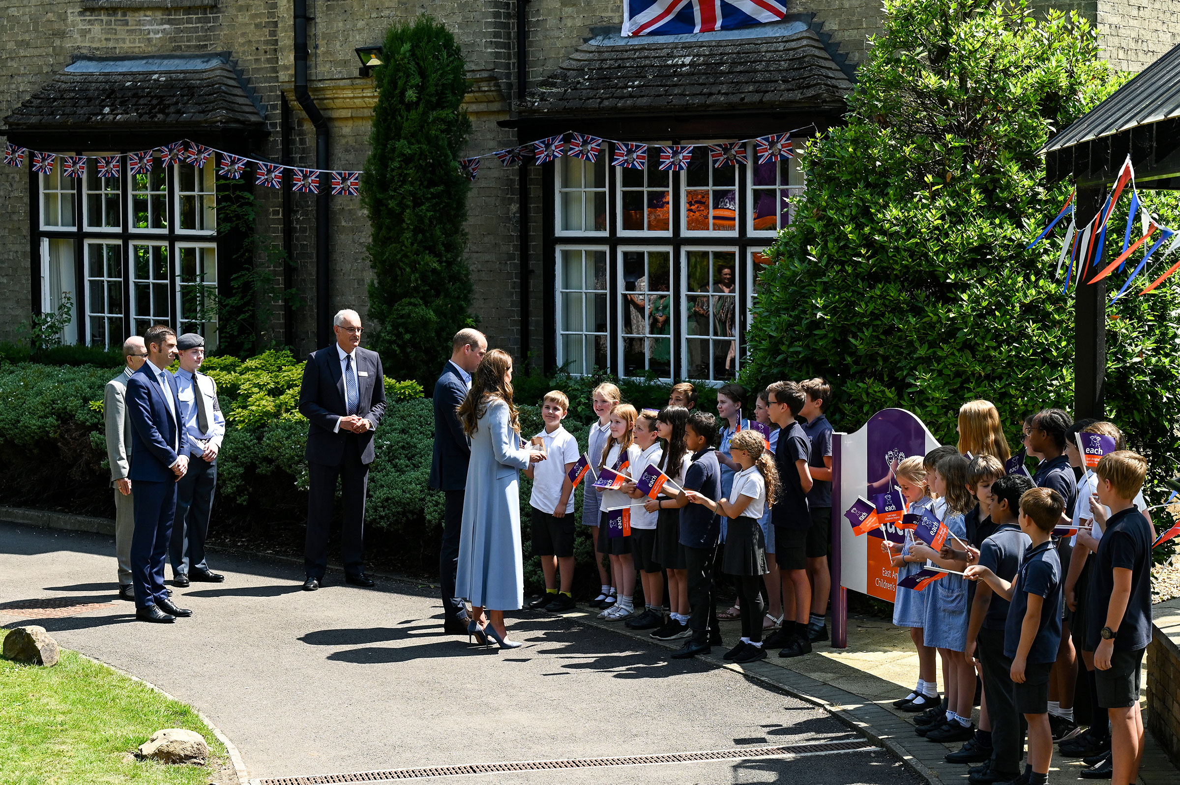Prince William, Duke of Cambridge and Catherine, Duchess of Cambridge meet with children during a visit to East Anglia’s Children’s Hospice in Milton during an official visit to Cambridgeshire on June 23, 2022. (Stuart C. Wilson—Getty Images)