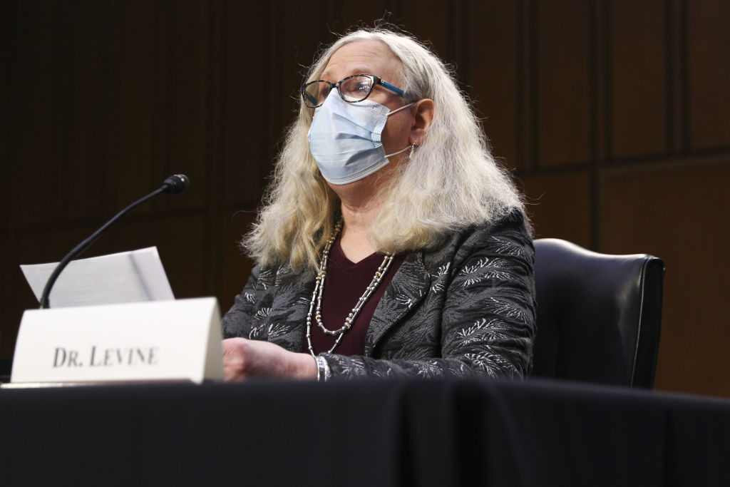 HHS' Dr. Rachel Levine during a Senate Health, Education, Labor, and Pensions confirmation hearing in Washington, D.C., on Feb. 25, 2021. (Tom Brenner/Reuters/Bloomberg—Getty Images)