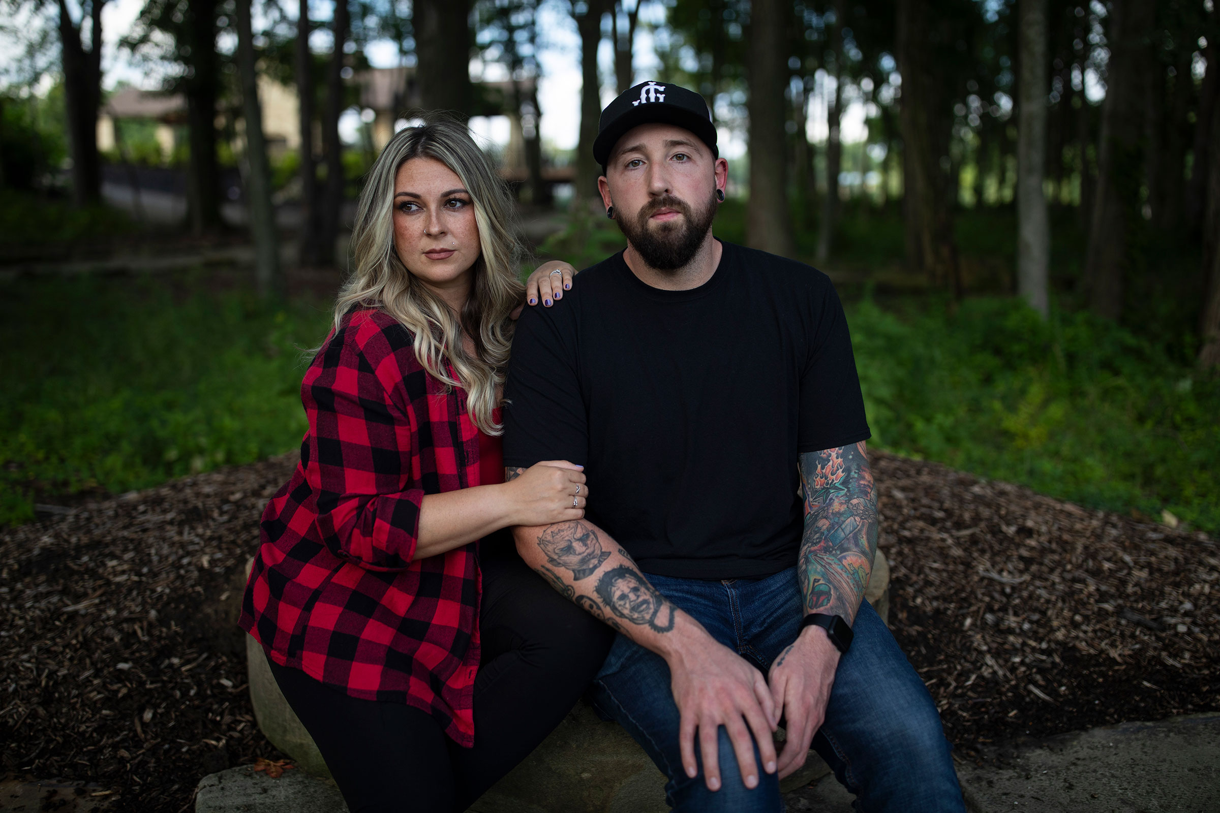 Tara and Justin George on Aug. 22, at a park near their home. (Maddie McGarvey for TIME)
