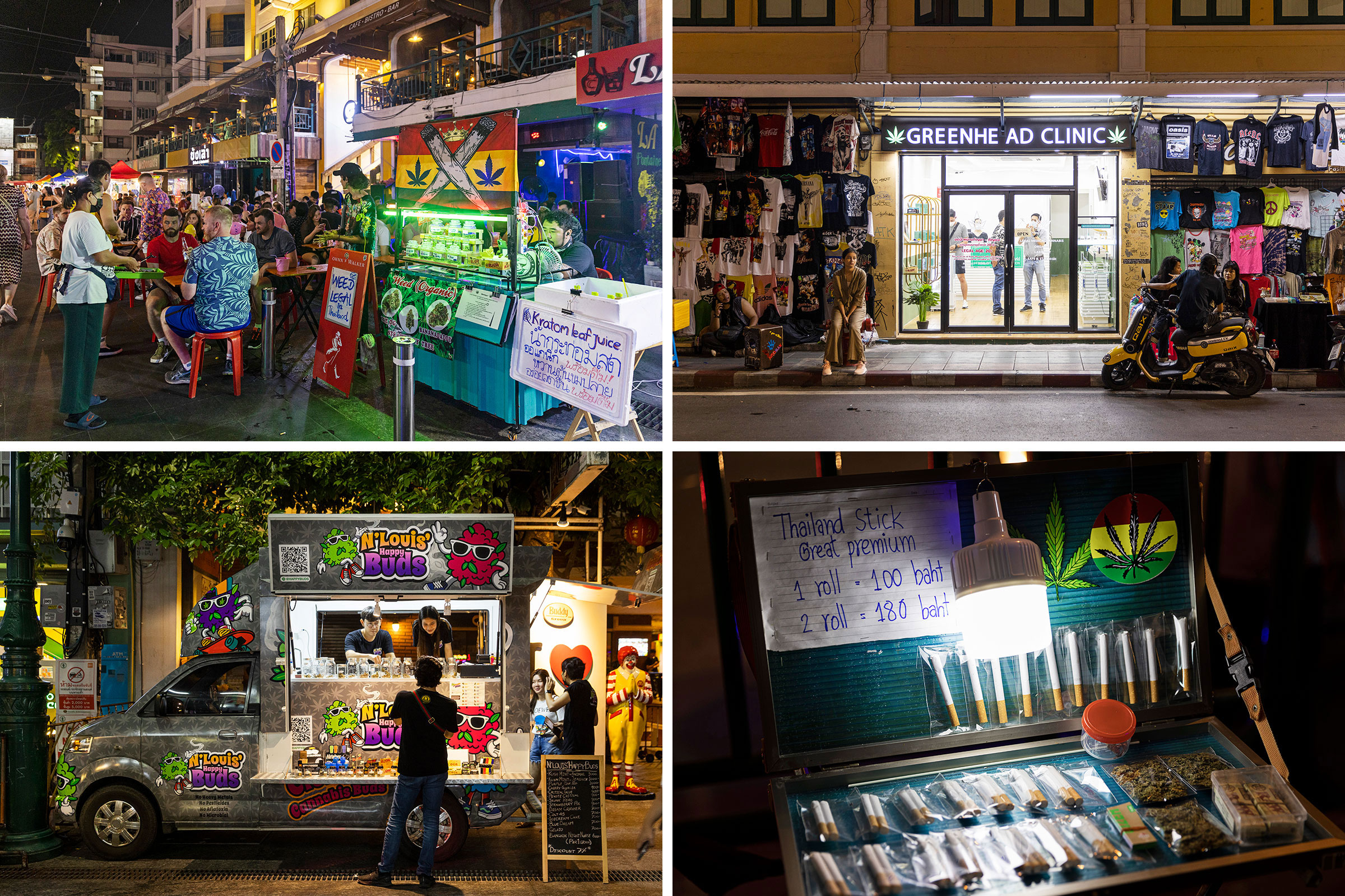 Vendors in Bangkok sell cannabis products at night in July. (Cedric Arnold for TIME)