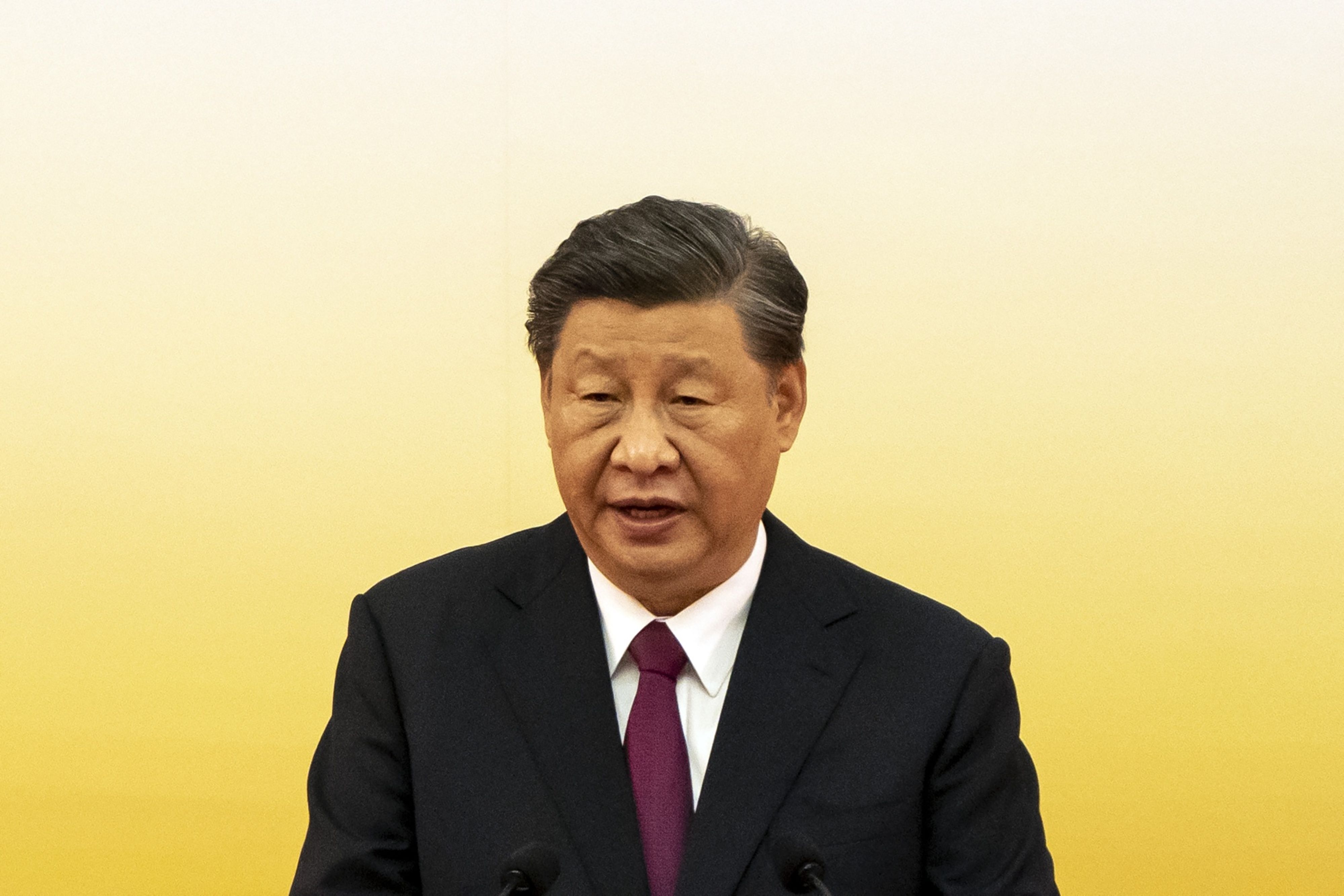 Xi Jinping, China's president, speaks at a swearing-in ceremony for Hong Kong's chief executive John Lee in Hong Kong, China, on Friday, July 1, 2022. (Bloomberg—© 2022 Bloomberg Finance LP)