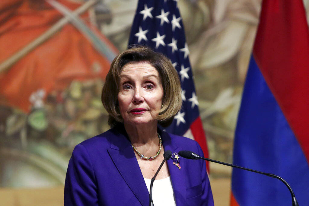 U.S. House of Representatives Nancy Pelosi speaks at the Cafesjian Center for the Arts in Yerevan, Armenia on Sept. 18, 2022 (Stepan Poghosyan—Photolure/ AP)