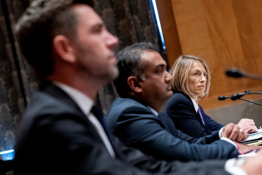 TikTok Chief Operating Officer Vanessa Pappas (R) listens during a U.S. Senate Homeland Security and Governmental Affairs Committee hearing regarding social media's impact on homeland security on Capitol Hill in Washington, DC, on September 14, 2022. (Stefani Reynolds—AFP via Getty Images)