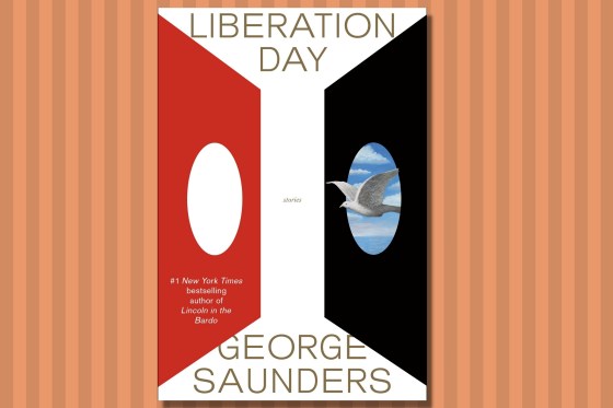 An illustration of a dove flies through a black portal on the right side of the cover toward a red portal on the left side
