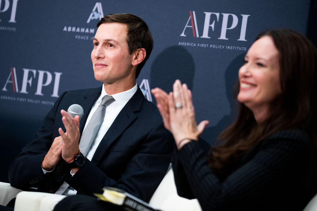 Jared Kushner, a former senior advisor to former President Donald Trump, and Brooke Rollins, president and CEO of the America First Policy Institute, participate in a discussion hosted by AFPI and The Abraham Accords Peace Institute, in Washington D.C., on Monday, September 12, 2022. (Tom Williams—CQ-Roll Call, Inc via Getty Images)