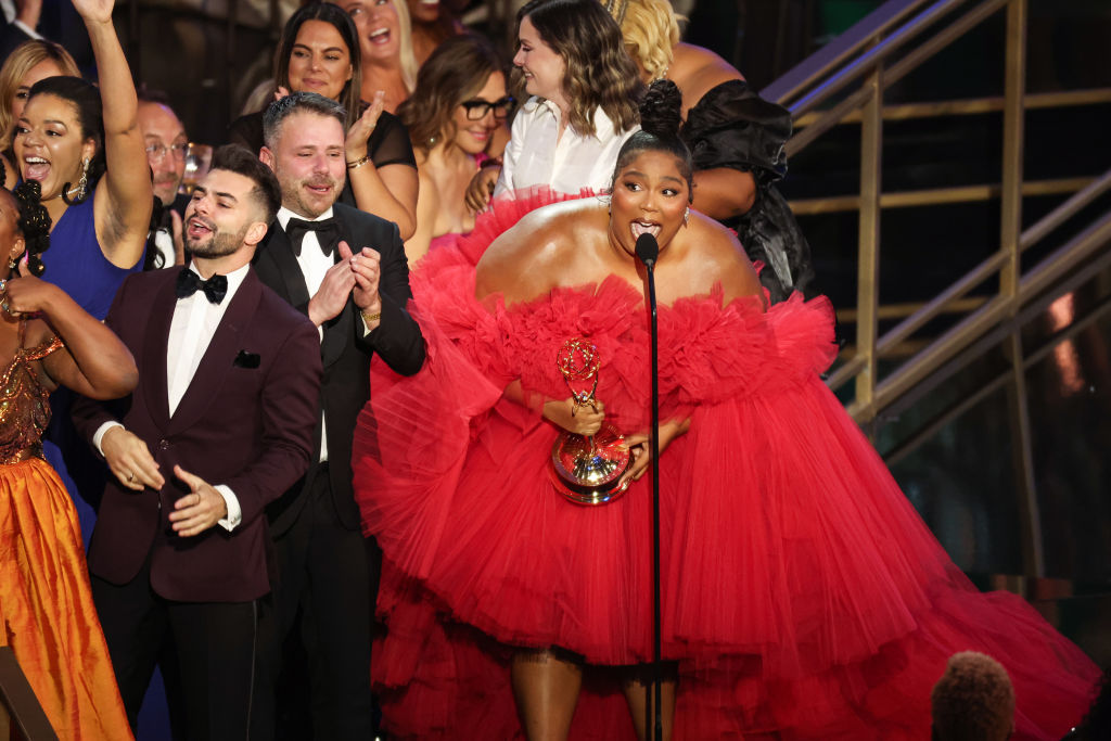 Lizzo accepts an Emmy for "Lizzo's Watch Out For the Big Grrrls" (Myung J. Chun—Los Angeles Times via Getty Images)