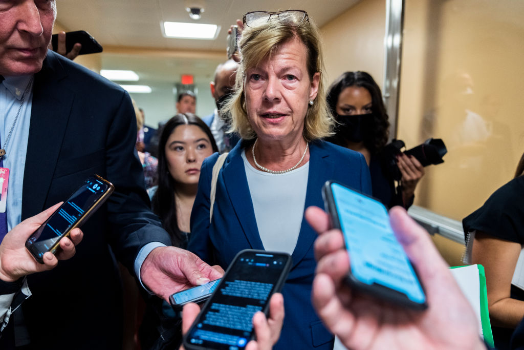 Sen. Tammy Baldwin, D-Wisc., talks with reporters in the U.S. Capitol on Wednesday, September 14, 2022. (Tom Williams—CQ-Roll Call, Inc/Getty Images)
