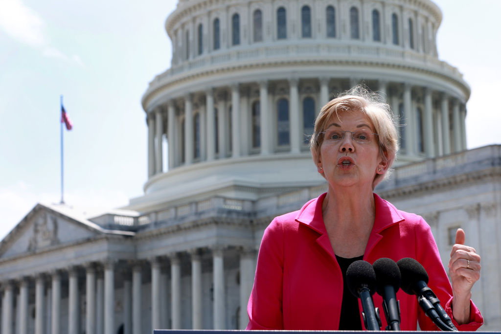 Sen. Elizabeth Warren (D-MA) speaks about abortion rights during a press conference outside the U.S. Capitol building on June 15, 2022 in Washington, DC. (Joe Raedle—Getty Images)