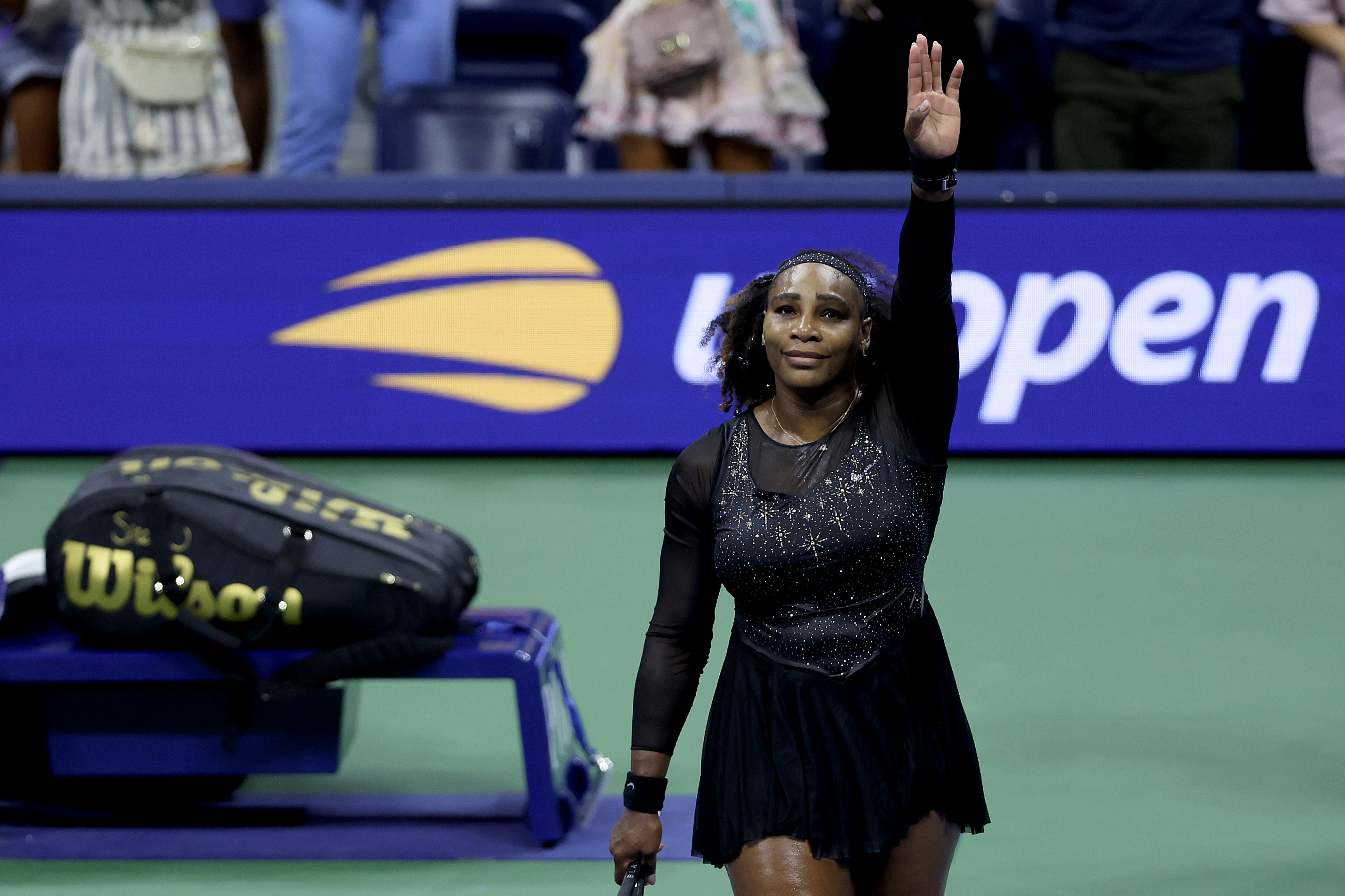 Serena Williams of the United States thanks the fans after being defeated by Ajla Tomlijanovic of Australia during their Third Round match on Day Five of the 2022 US Open in New York City on September 2, 2022. (Matthew Stockman—Getty Images)