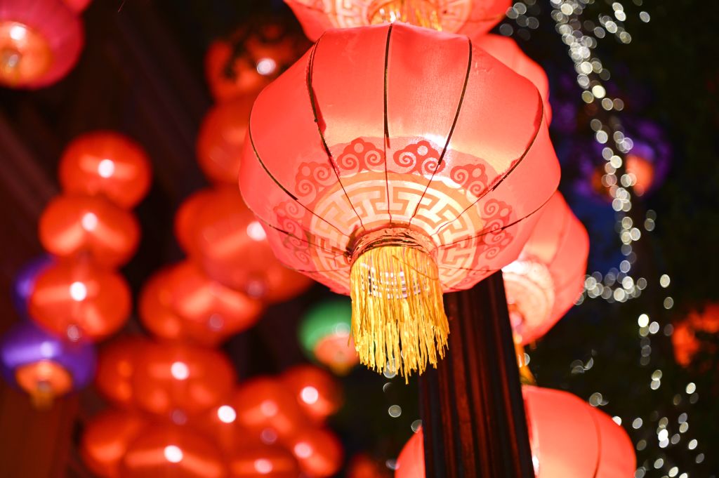 Glowing lanterns are seen on Lee Tung Street ahead of the upcoming Mid-Autumn Festival on September 6, 2022 in Hong Kong, China.  (Li Zhihua/China News Service via Getty Images)