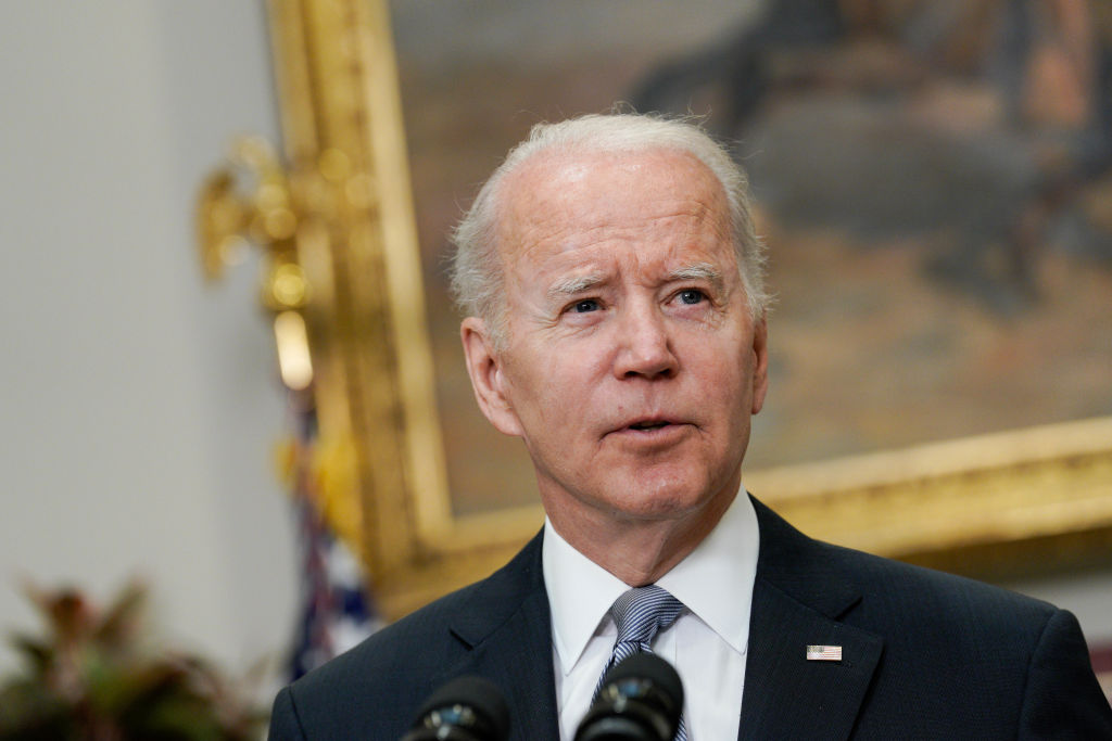 U.S. President Joe Biden speaks in the Roosevelt Room of the White House in Washington, D.C., U.S., on Thursday, April 21, 2022. Biden said the U.S. is sending Ukraine another $1.3 billion in arms and economic aid, and that he'll ask Congress to authorize further assistance as Russia steps up its attacks in the country's east. (Yuri Gripas—Abaca/ Getty Images)