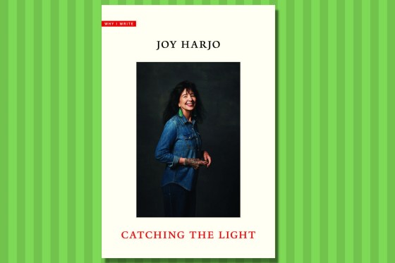 The cover of 'Catching the Light': An author's photo of Joy Harjo on a white background