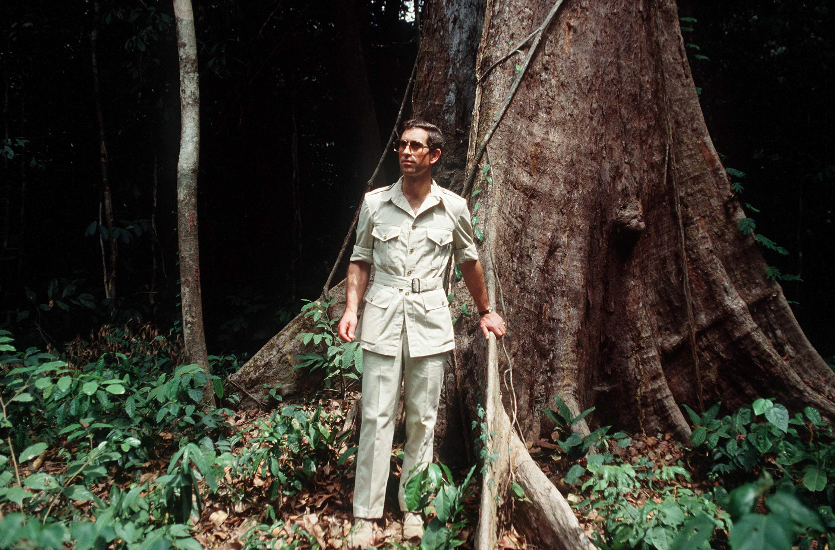 Prince Charles on a visit to a rainforest in Cameroon to raise awareness of deforestation in 1990. (Tim Graham —Getty Images)