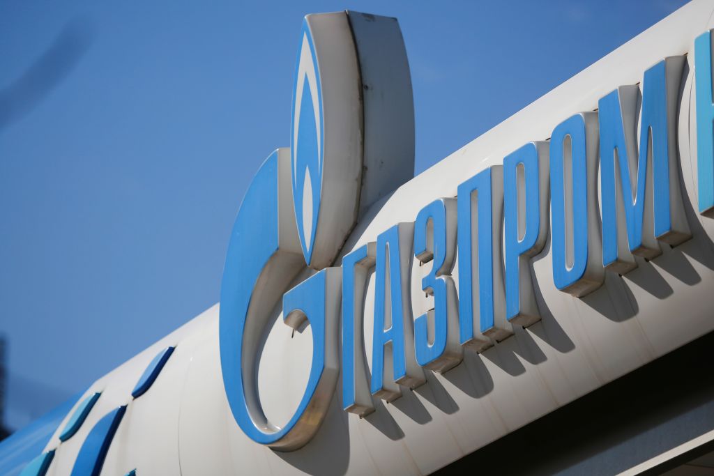 Moscow, Russia April 28: The logo of Russia's energy giant Gazprom is seen at a petrol station in Moscow, Russia, on April 28, 2022. (Alexander Zemlianichenko Jr—Xinhua/Getty Images))