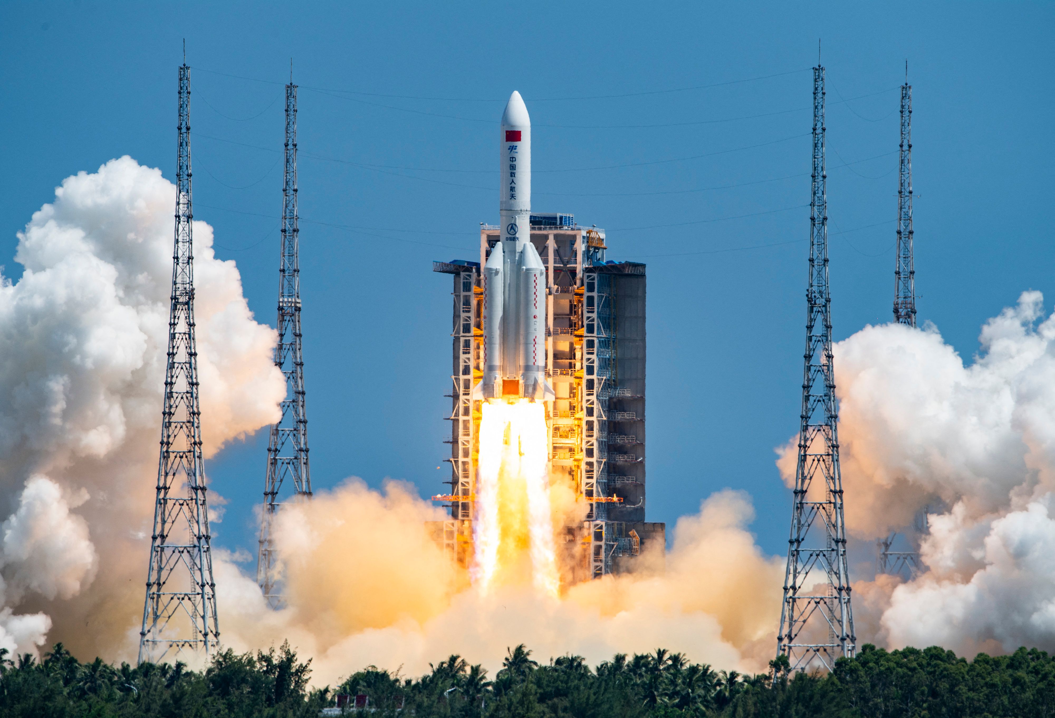 The rocket carrying Chinas second module for its Tiangong space station lifts off from Wenchang spaceport in southern China on July 24, 2022. (CNS/AFP via Getty Images)