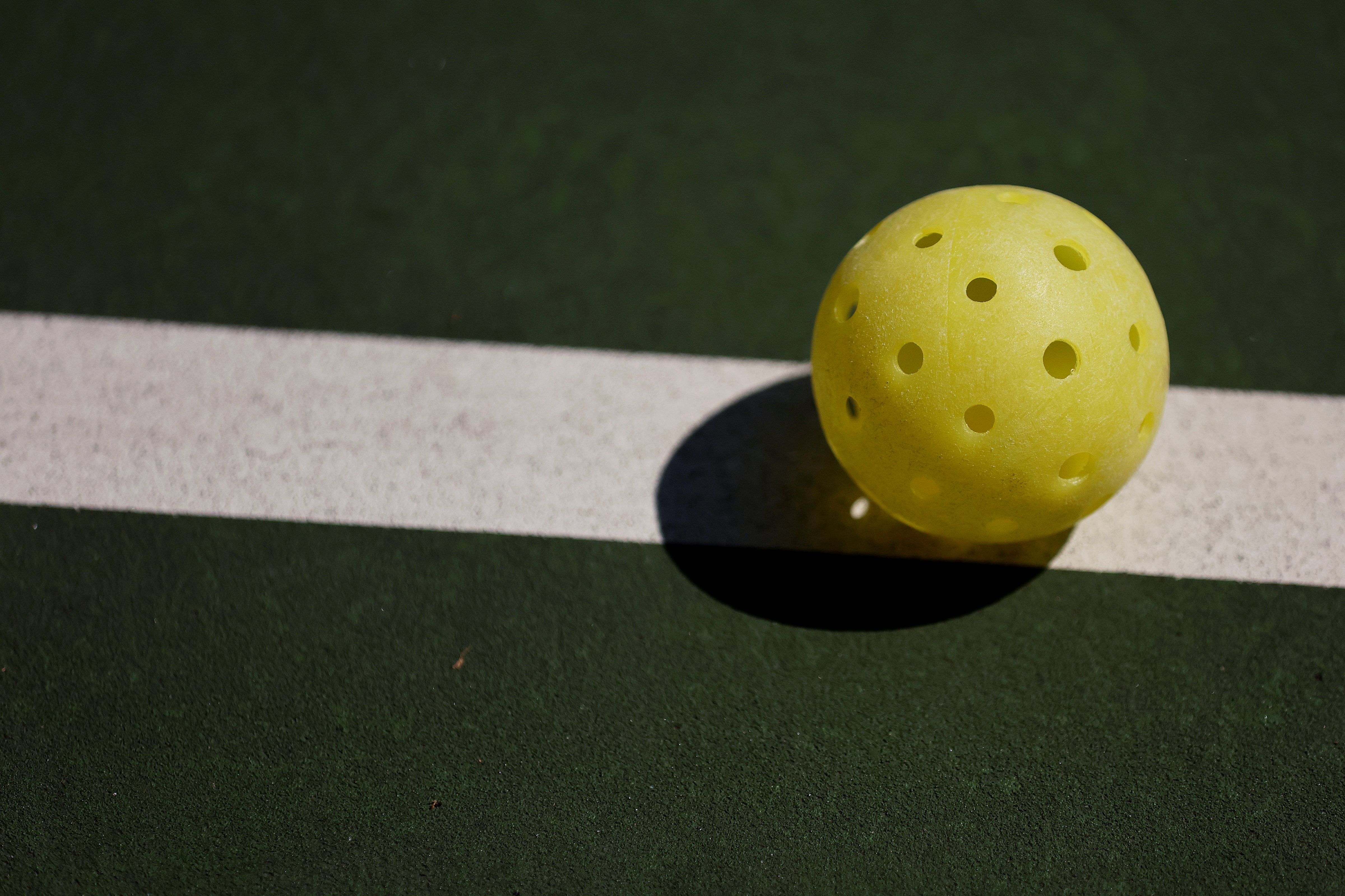 A detail of a pickleball during the APP Chicago Open at Danny Cunniff Park on September 01, 2022 in Highland Park, Illinois. (Michael Reaves / Getty Images)