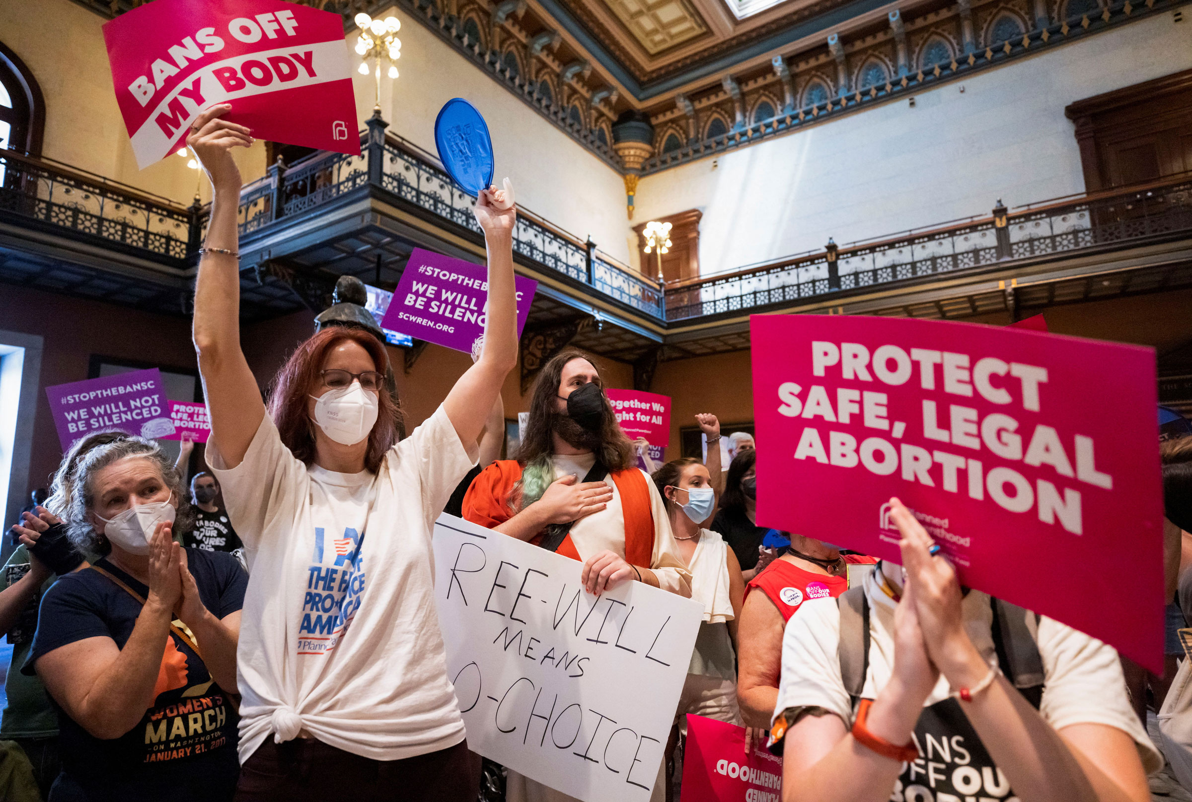 Protesters gather inside the South Carolina House as members debate a new near-total ban on abortion with no exceptions for pregnancies caused by rape or incest at the state legislature in Columbia, South Carolina, U.S. August 30, 2022. (Sam Wolfe—Reuters)