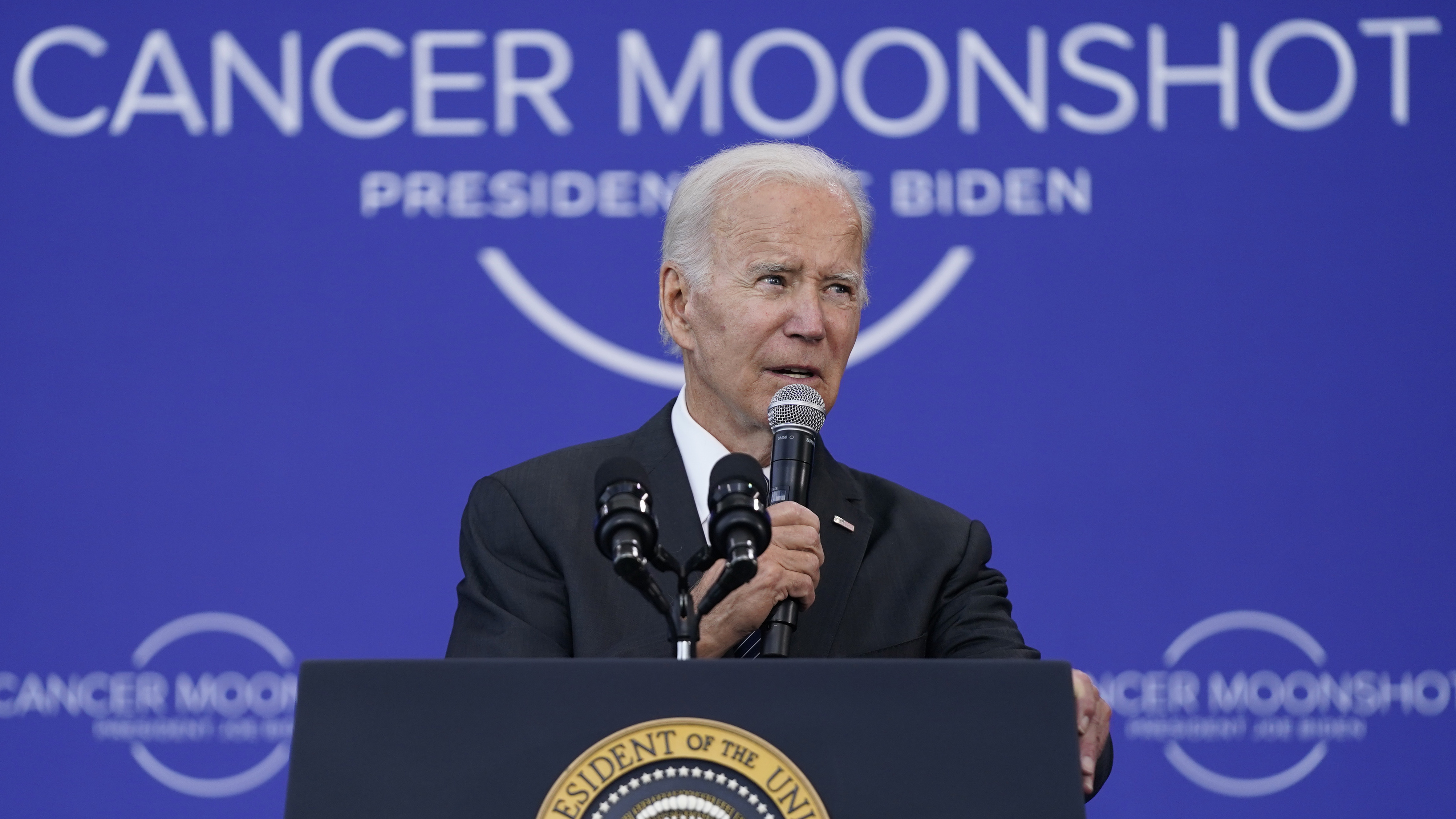President Joe Biden speaks on the cancer moonshot initiative at the John F. Kennedy Library and Museum, Monday, Sept. 12, 2022, in Boston. (Evan Vucci—AP Photo)