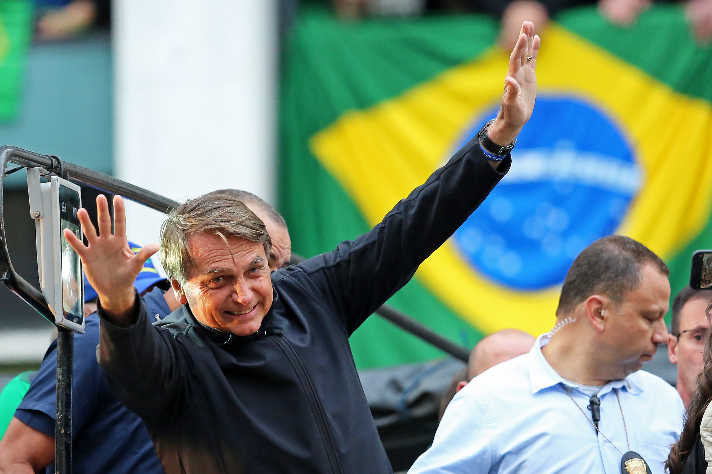 President of Brazil Jair Bolsonaro waves to supporters during a campaign rally on August 31, 2022 in Curitiba, Brazil. (Heuler Andrey/Getty Images)