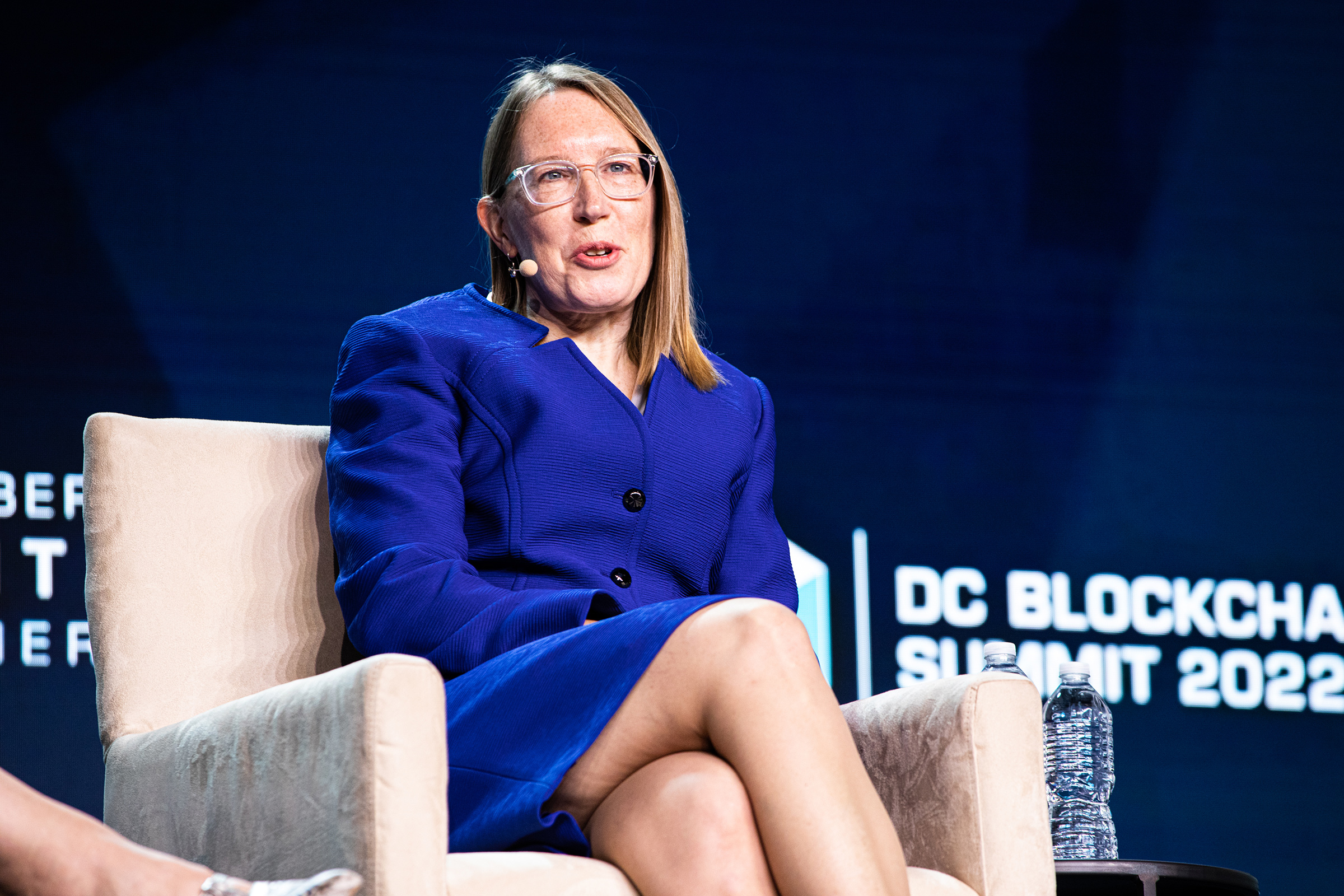 Hester Peirce, commissioner of the U.S. Securities and Exchange Commission, speaks at the DC Blockchain Summit (Valerie Plesch—Bloomberg/Getty Images)