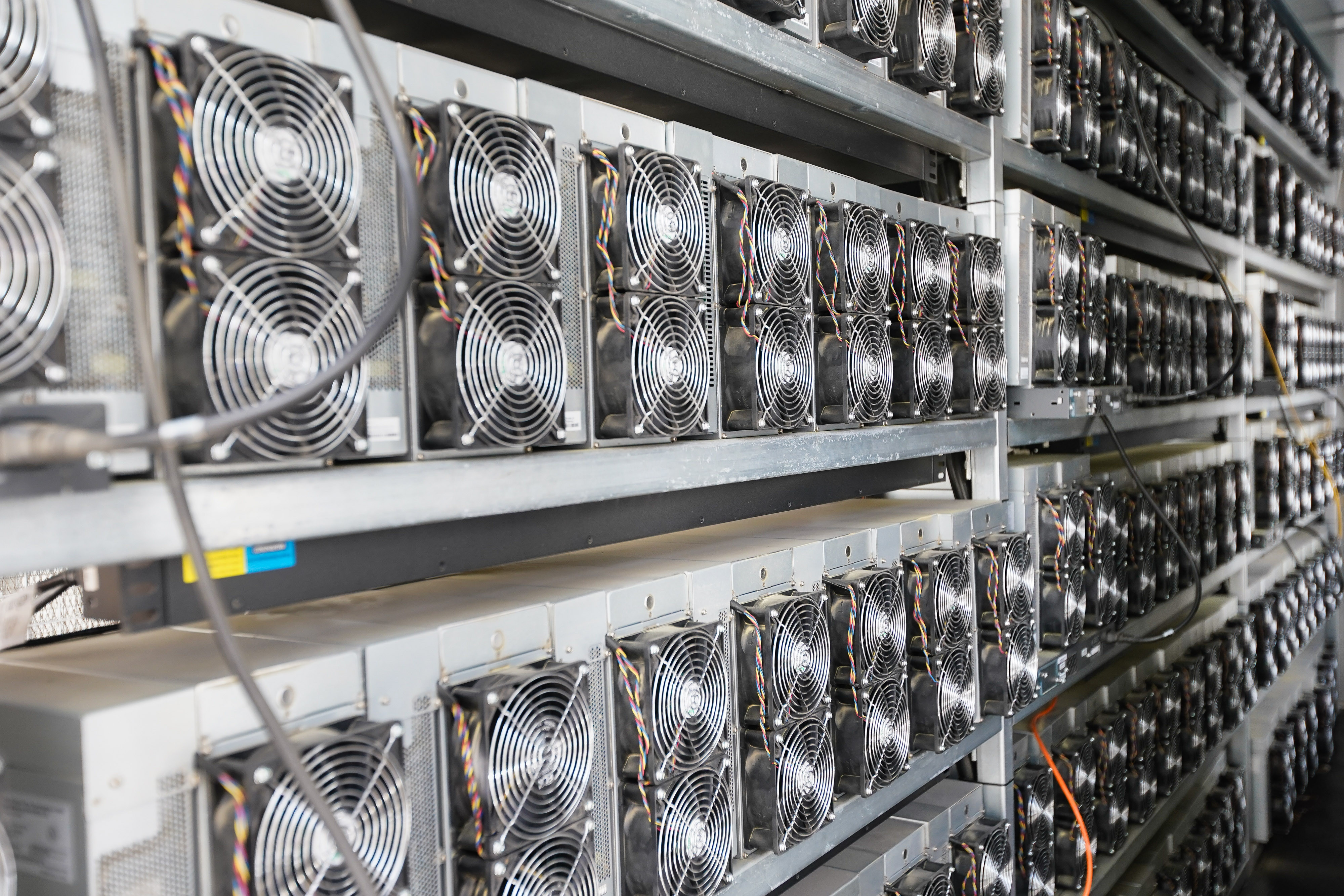 An array of bitcoin mining units inside a container at a Cleanspark facility in College Park, Georgia, U.S., on Friday, April 22, 2022. (Elijah Nouvelage / Bloomberg via Getty Images)