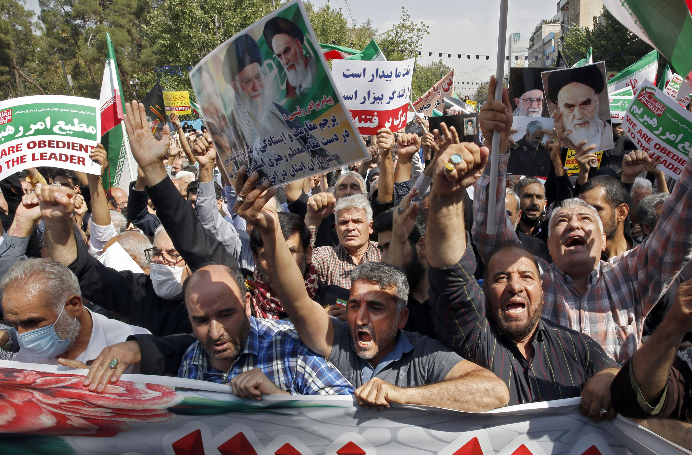 <b>Tehran, Iran </b>Thousands of people marched through Iran's capital during a pro-hijab rally Friday, Sept. 23, 2022 paying tribute to security forces who have moved to quell a week of protests by what media called 